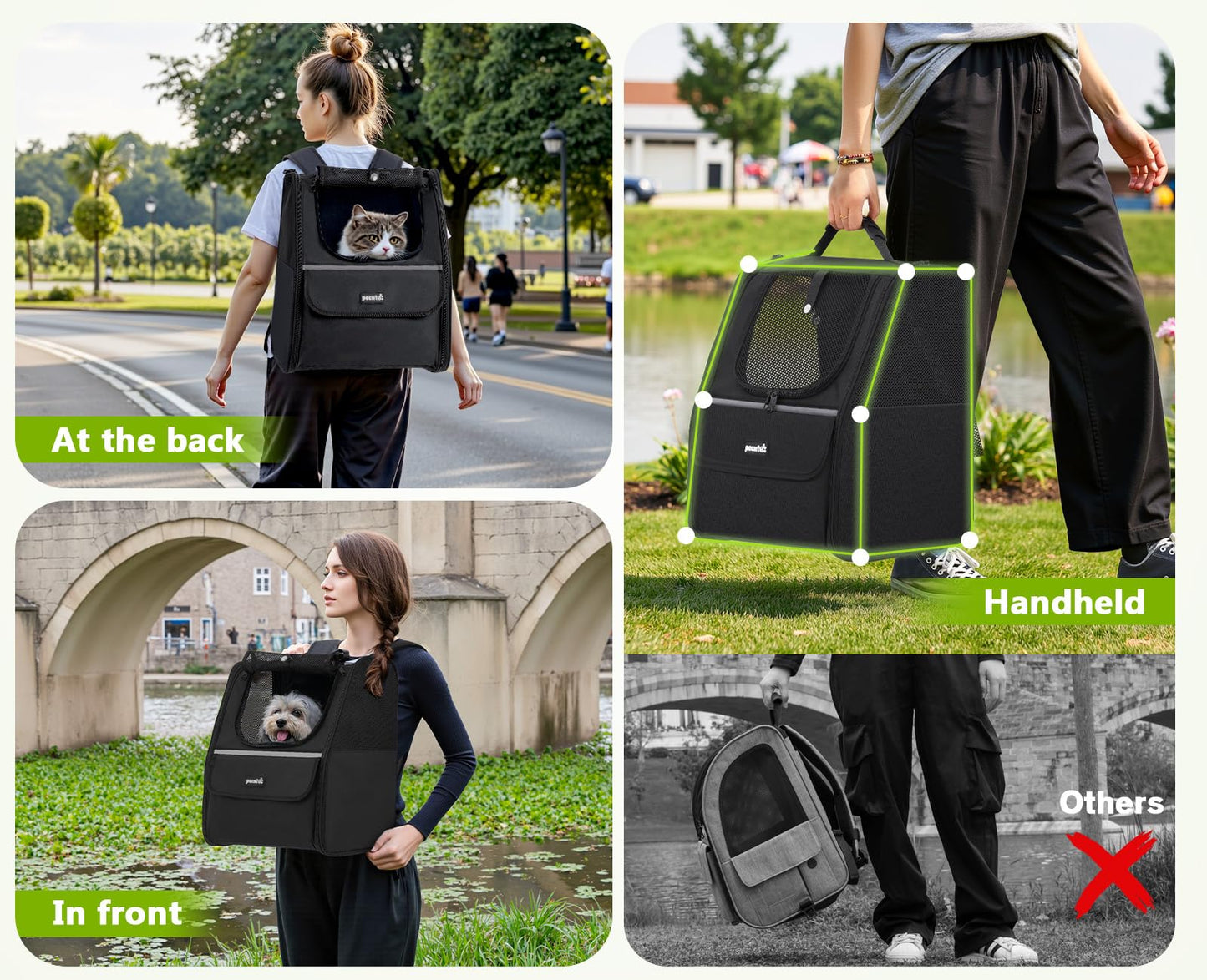 Pecute Cat Backpack Carrier, Small Dog Backpack Carrier, Pet Backpack Carrier for Cats Dogs Puppy Kitten, Cat Carrier Bag Carrying for Travel Hiking Bike Riding Walking Outdoor,Black