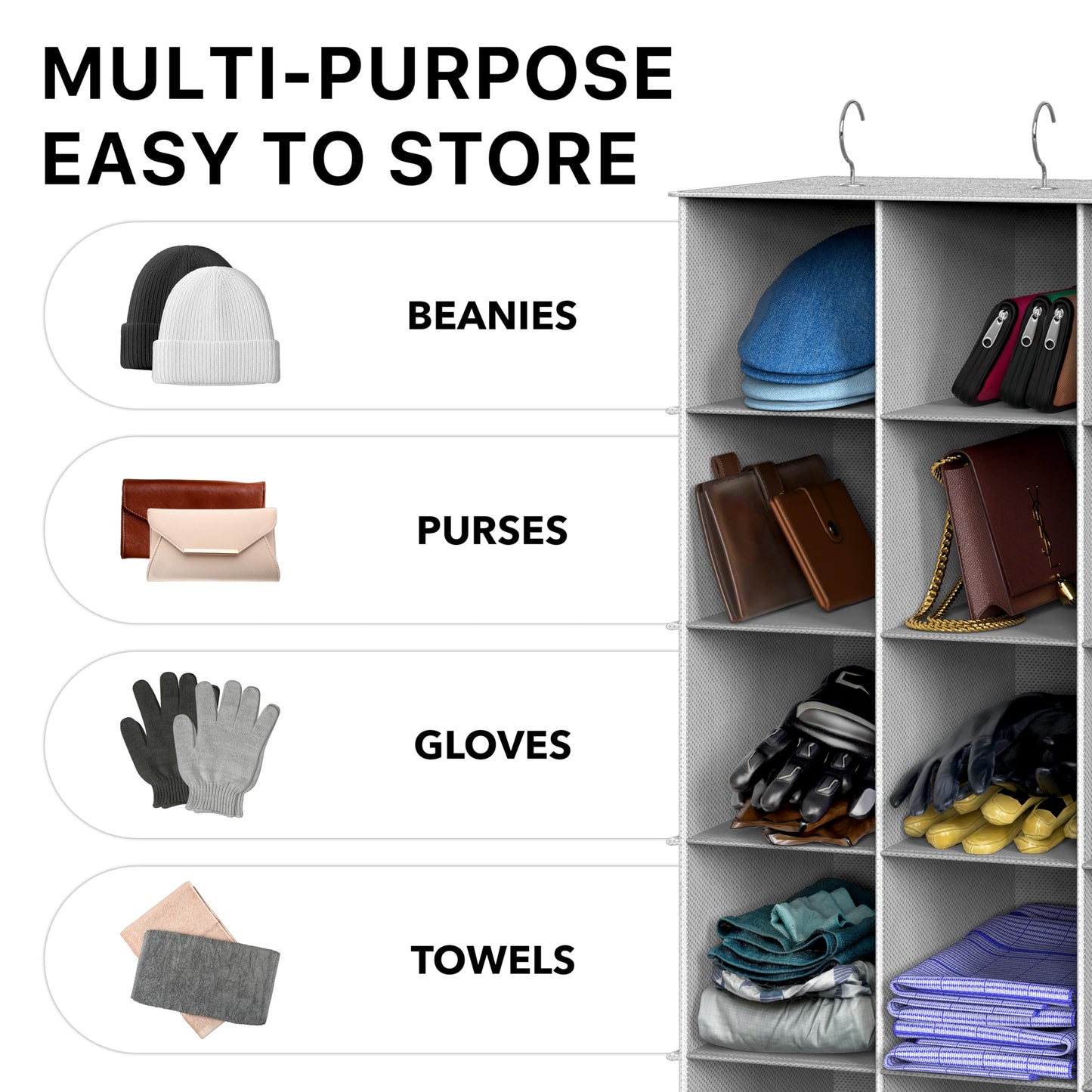 Simple Houseware Hanging Shoe Shelves Closet Organizer Storage, 24 Sections, Grey