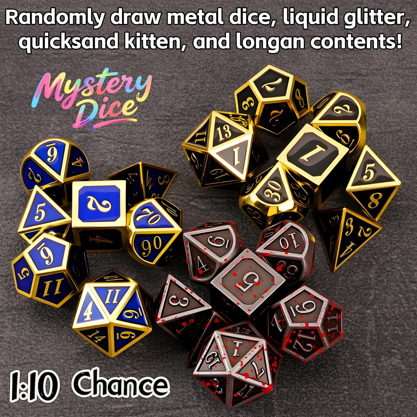 Coyeekn Mystery Dice Set, DND Dice Set of 7 Polyhedral Dice - 1 in 10 Chance to Get Legendary Dice, Dice Goblin, Suitable for Role Playing DND Gift (Mystery Pack of 6)