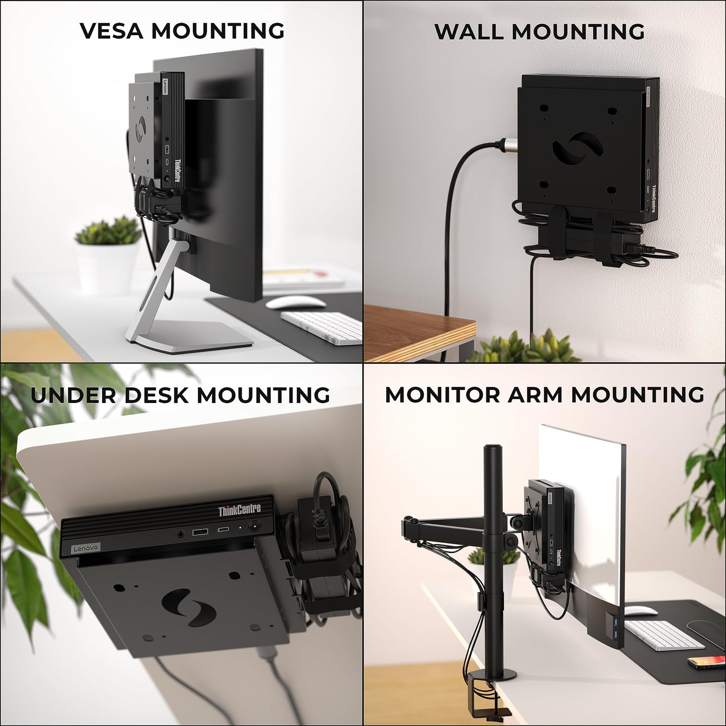 HumanCentric VESA Mount Compatible with Lenovo Thinkcentre Tiny M90q Gen 2, M80q Gen3, M90q Gen3, M70q Gen 2, Thinkstation P3 Tiny, M60e, M75q Gen2, M70q, Mount Behind Monitor