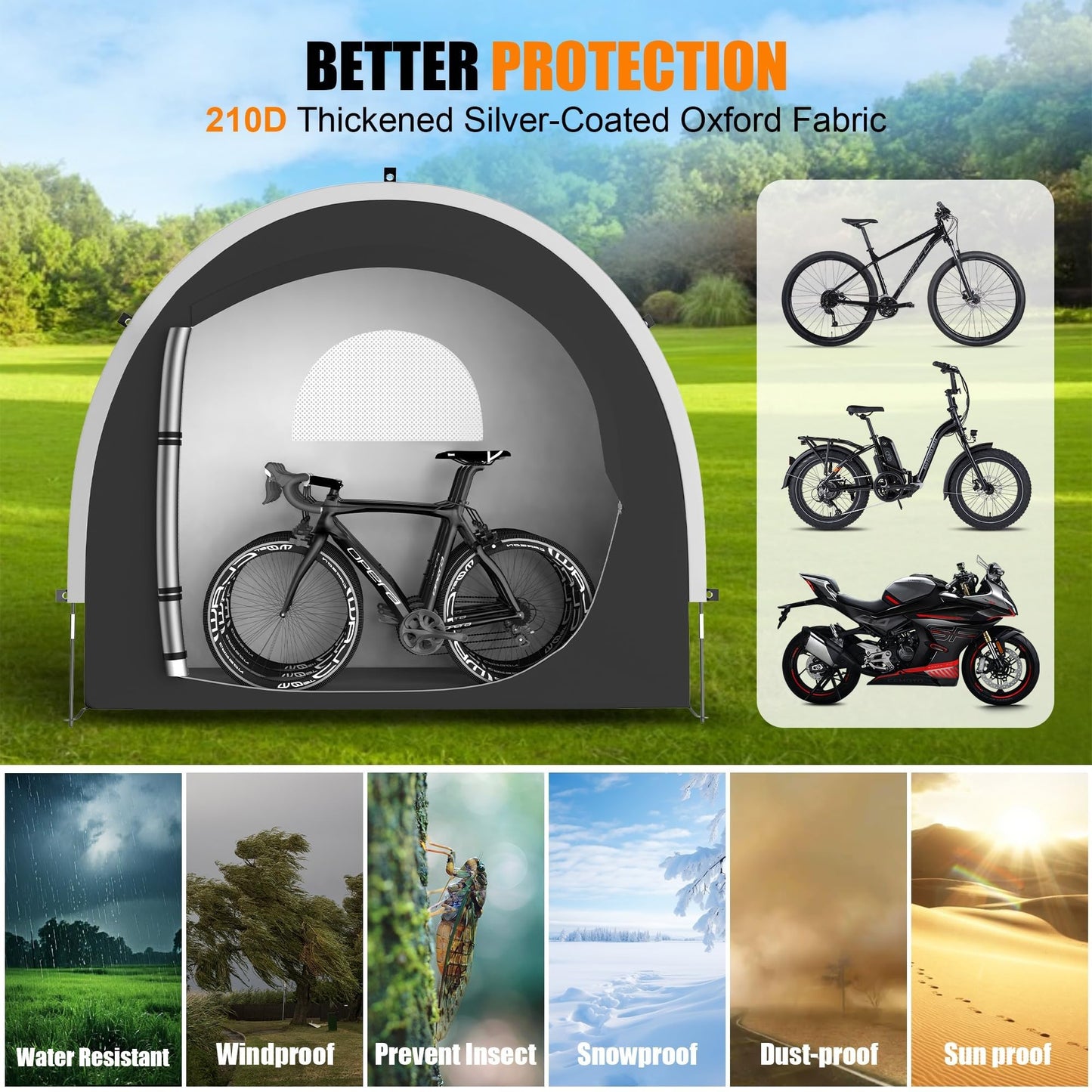 cepkquis 39.4" Larger Storage Shed Tent for Bikes,Motorcycle,ebike,eScooter,Lawn Mower Outdoor Protection with Waterproof, Dustproof, Windproof and Sunproof