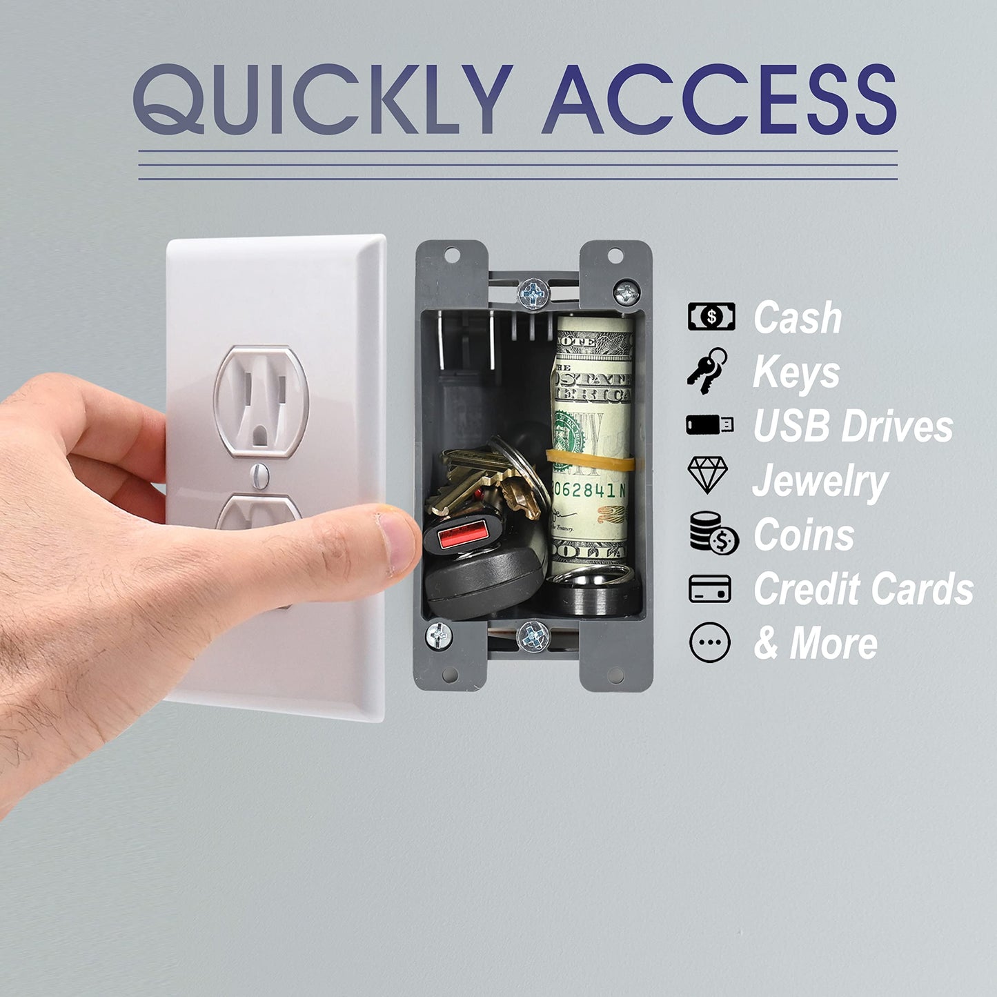 Electrical Outlet Hidden Wall Safe (Simple Install, Magnetically Attaches For Easy Use) Hiding Places for Valuables | Hide in Plain Sight Key Money Jewelry Storage Cash Holder Safes Outlet Safe Box
