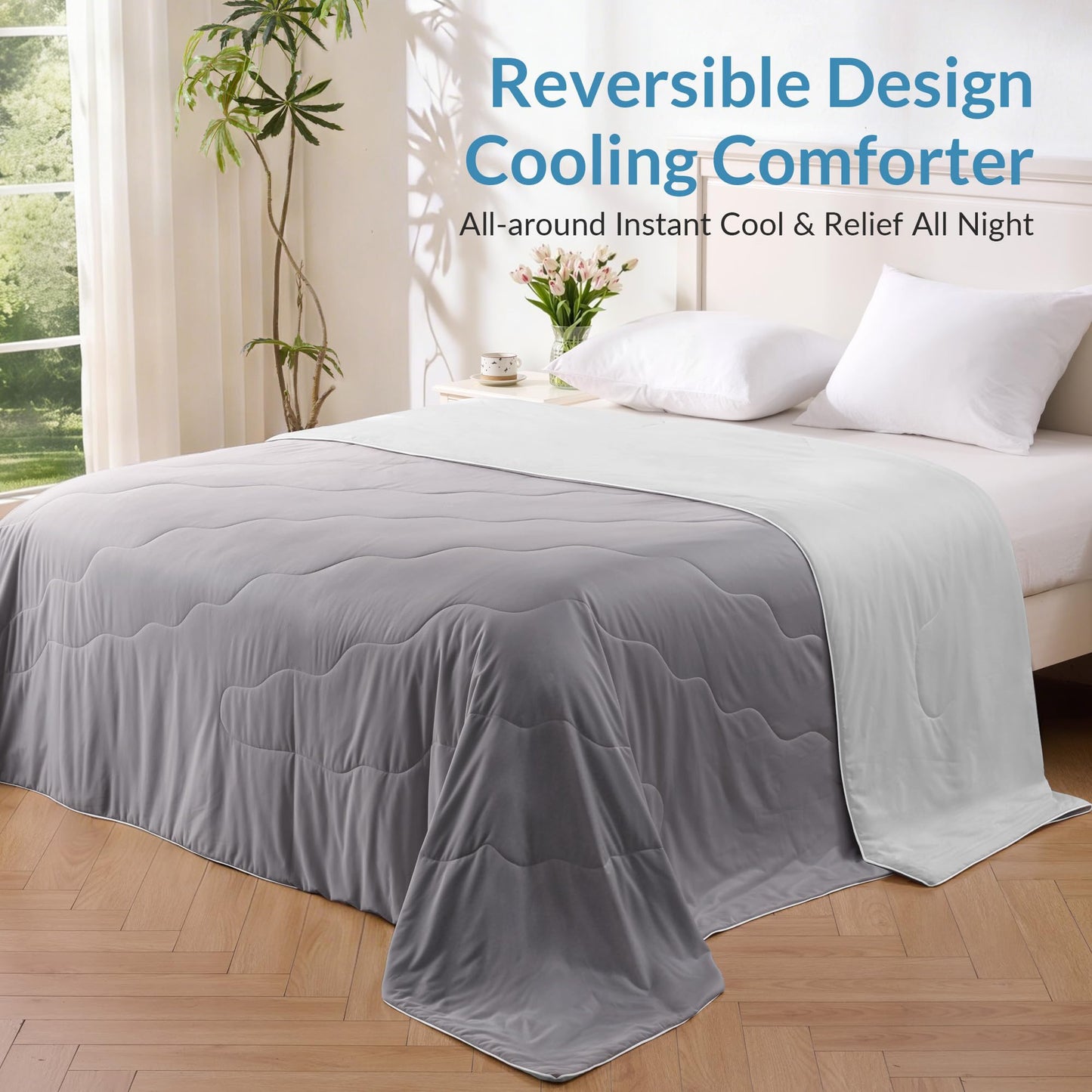 Exclusivo Mezcla Cooling Comforter King Size Grey, Lightweight Summer Blanket for Hot Sleepers, Soft Breathable Cool Bedding Duvet for Night Sweats, 104"x90"