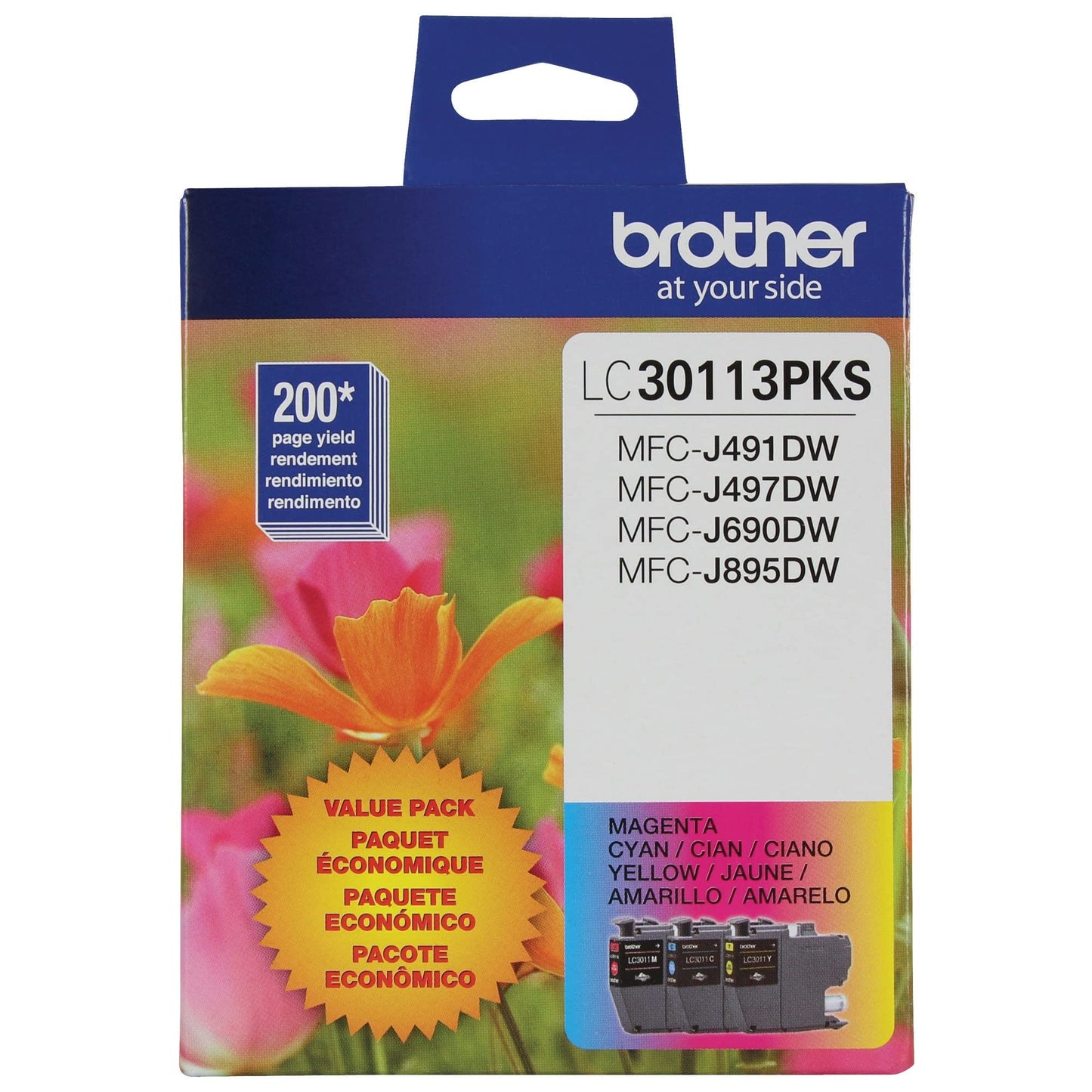 Brother Genuine LC30113PKS Standard Yield Colour Ink Cartridge Value Pack (3), original ink replacement cartridges, cyan/magenta/yellow, ink for Brother inkjet printers MFCJ491DW, MFCJ497DW, MFCJ690DW