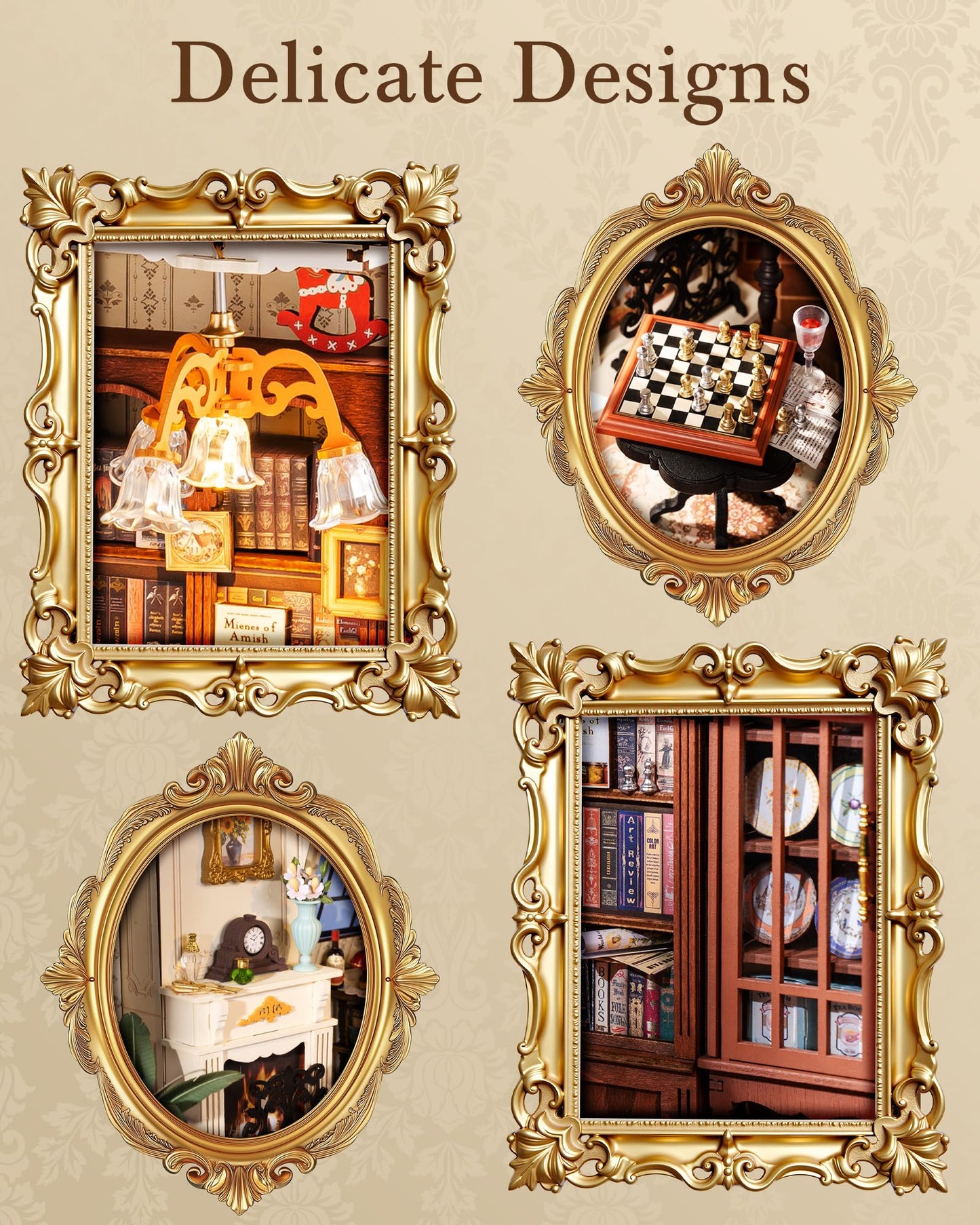 Rolife DIY Miniature House Kit Victorian Parlor 1:18 Scale Dollhouse Diorama, Tiny House Building Kit Antique Bookshelf Display Crafts for Adults Gift for Boys Girls (Catherine's Living Room)