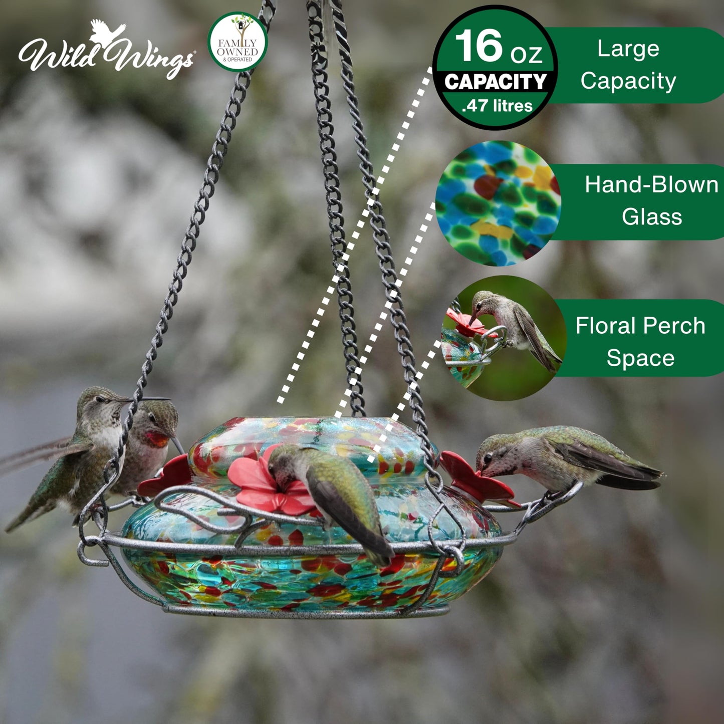 Wild Wings WWGHF1 Top Fill Hummingbird Feeder, Blue Sunset