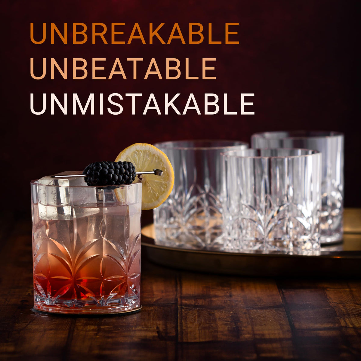 Bravario Plastic Drinking Glasses Set of 6, Unbreakable Whiskey Glass Cups Set, BPA-Free Tritan Glassware, Shatterproof Plastic Glasses, Water Glass, Dishwasher-Safe, 13 oz Highball Tumblers