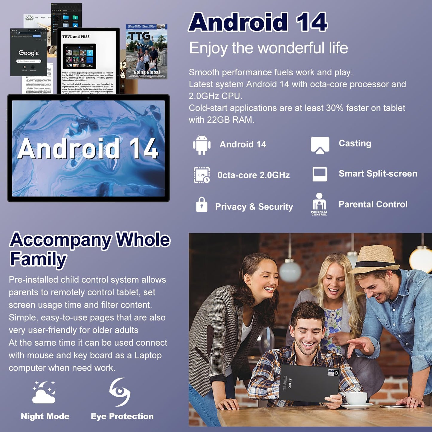 2025 Android 14 Tablet 22GB RAM 128GB ROM 1TB Expand, 10.1 inch 8000mAh Octa-Core Tablet with Keyboard & Mouse, HD IPS Display, 5G Wi-Fi, Bluetooth 5.0, GPS, Widevine L1, Split Screen (Black)