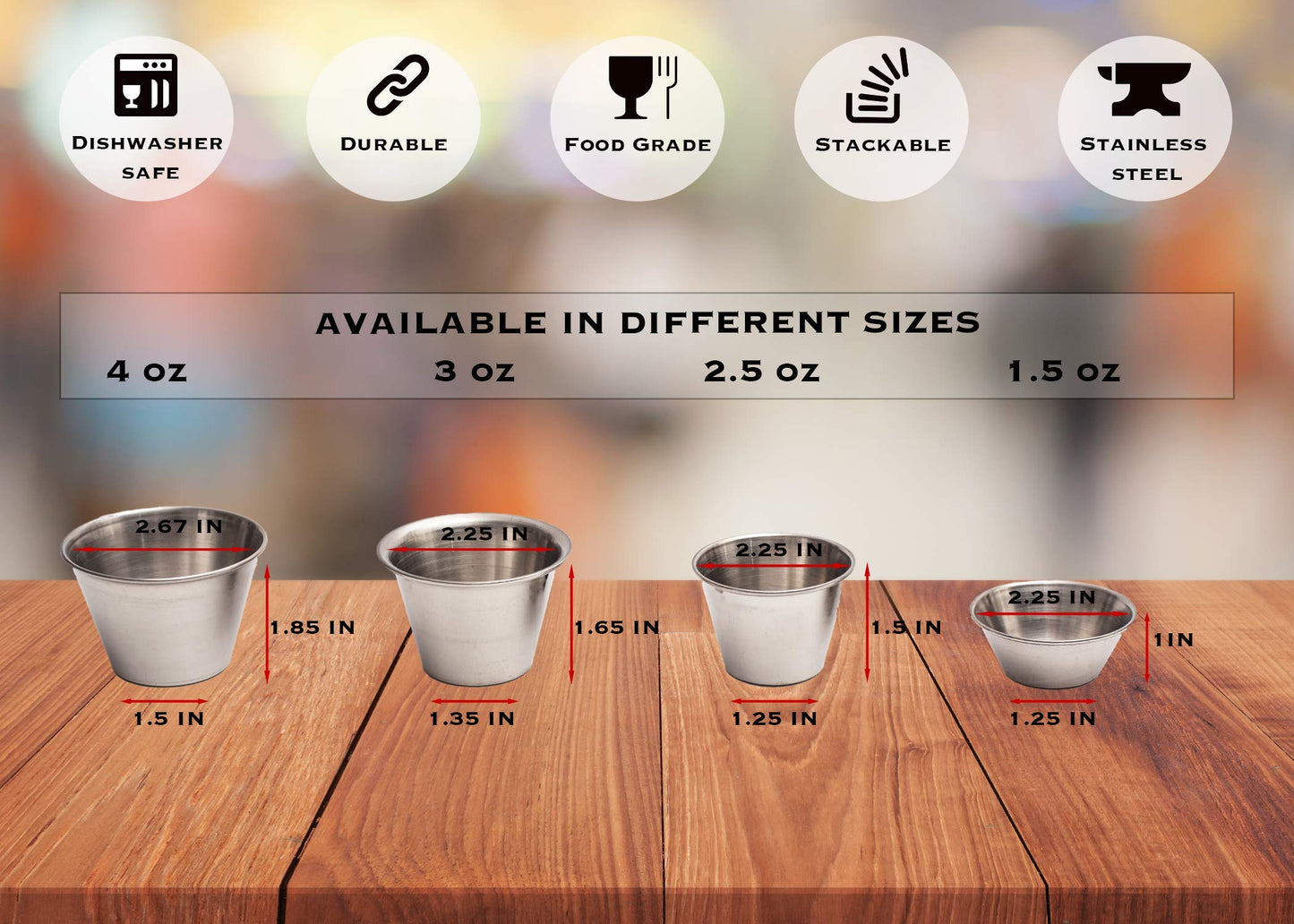 EHOMEA2Z Ramekins Stainless Steel Condiment Sauce Cups, Metal Ramekins, Commercial Grade, Multifunctional, Ideal for All Hot and Cold Sauces, Individual Portion Cups (96, 2.5 oz)
