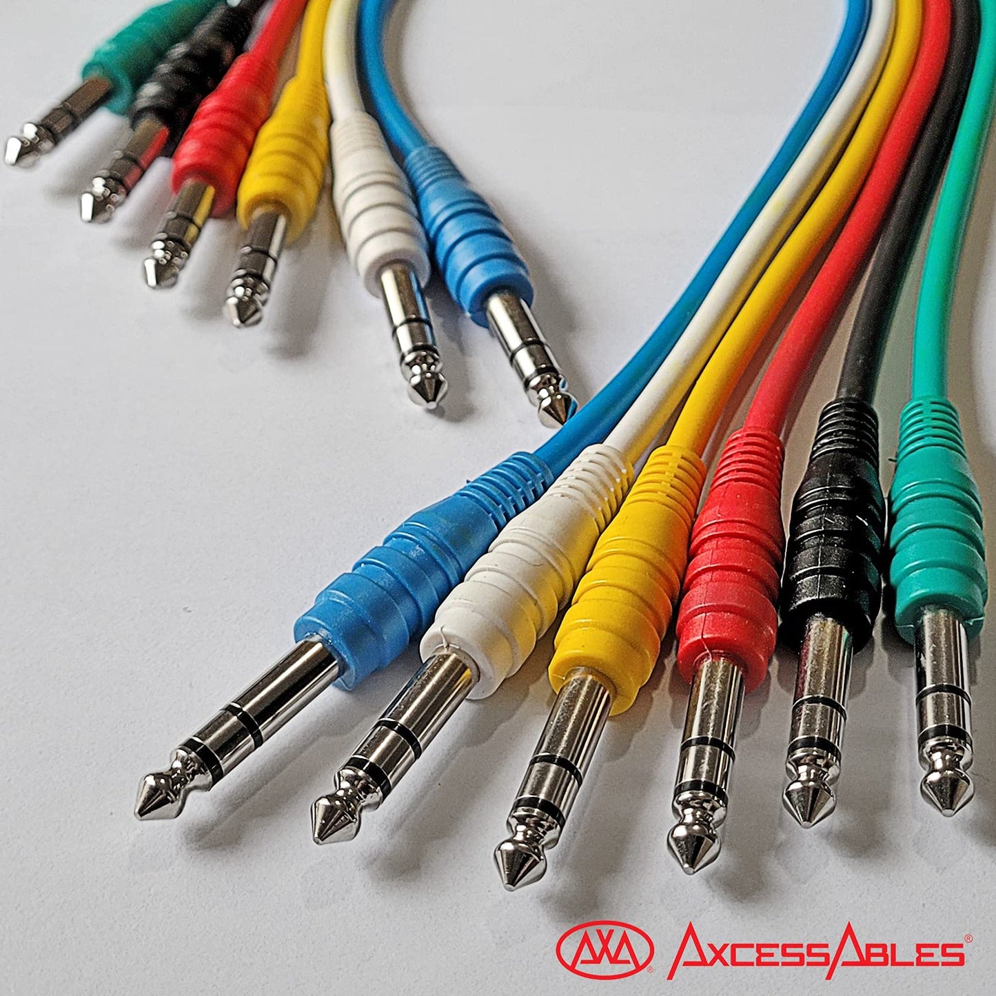 AxcessAbles 3' 1/4" TRS to 1/4" TRS Multicolor Balanced Stereo Patch Cables (6-Pack) | Speaker & Studio Patch Cables