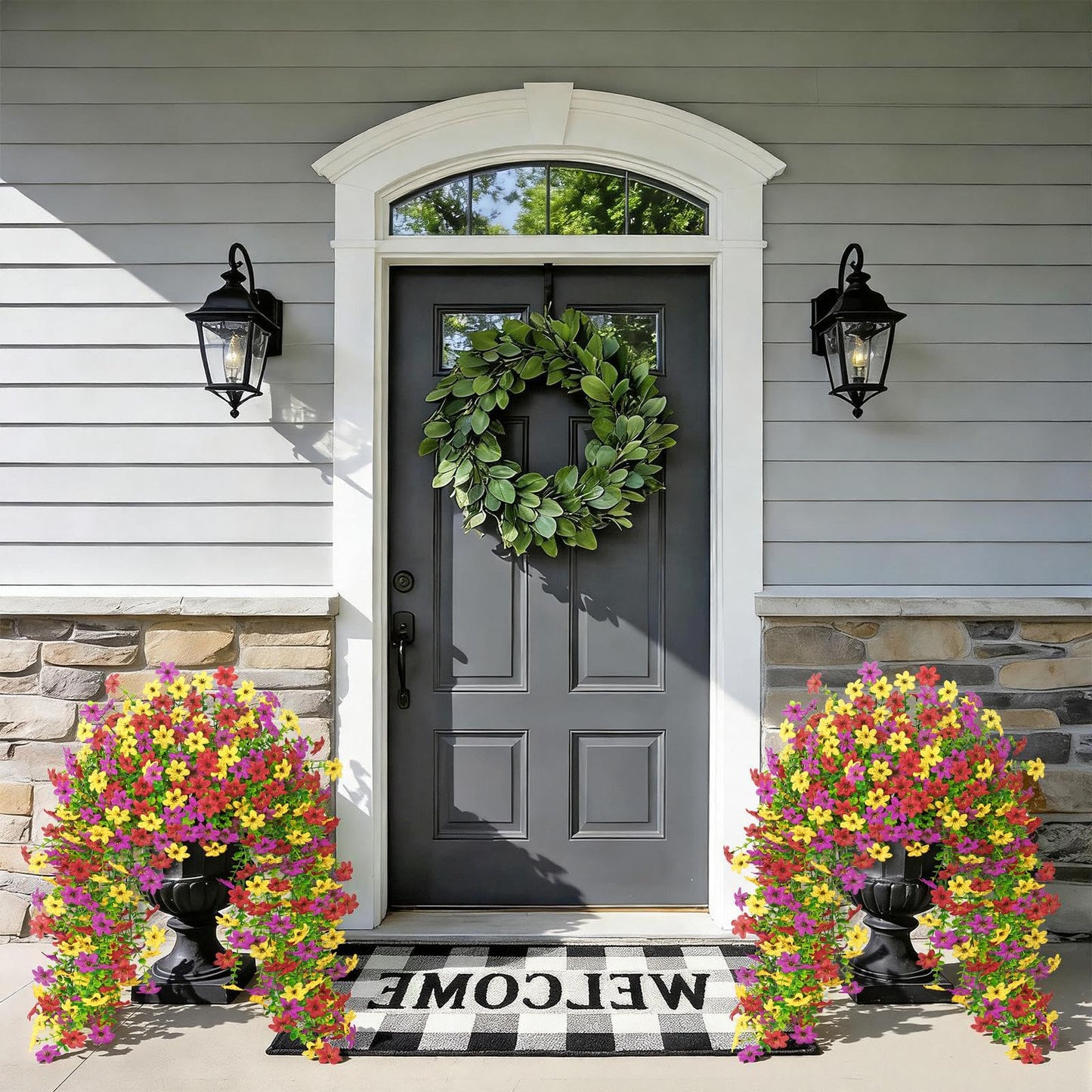 Dremisland 4PCS Artificial Hanging Flowers Faux Silk Daisy Hanging Flower Vines Outdoor Spring Summer Decor UV Resistant Fake Hanging Plants for Porch Patio Garden Planter Yard Decor