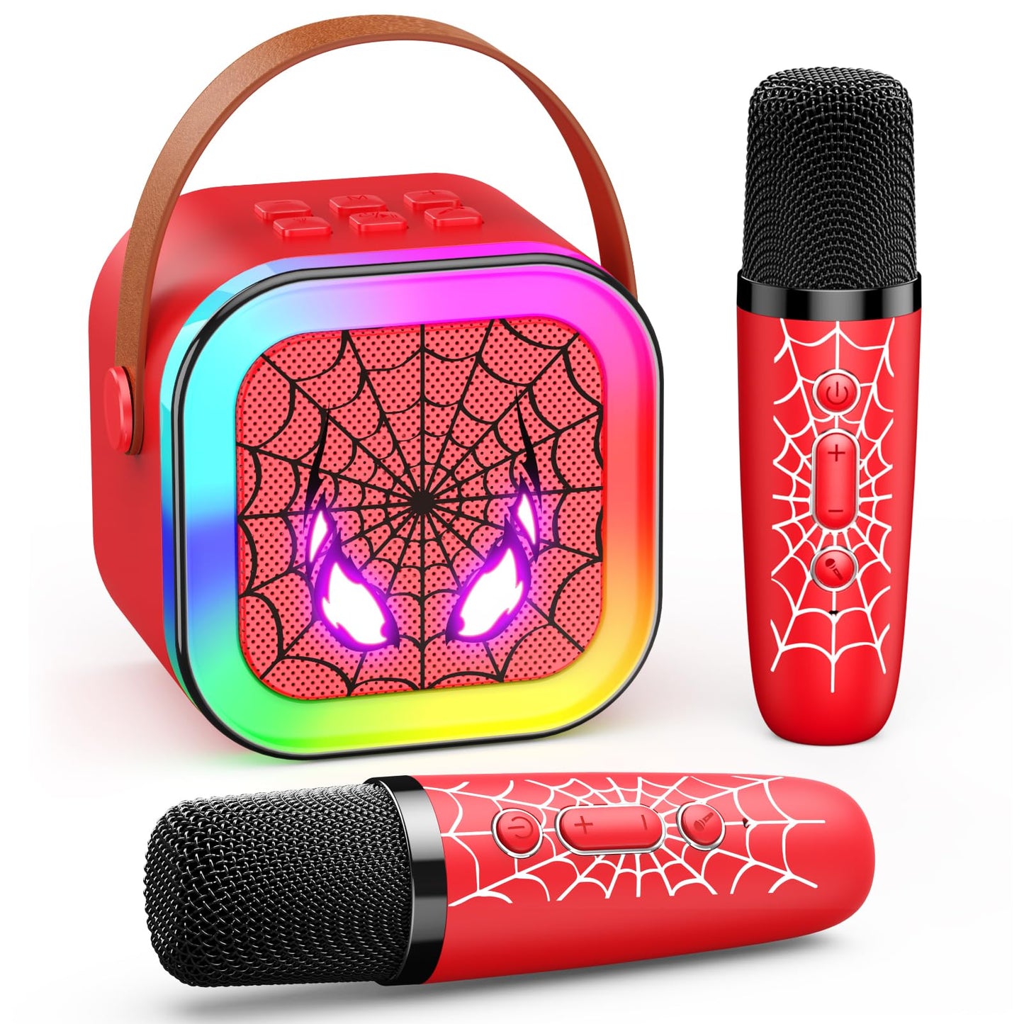 Spider Mini Karaoke Machine Kids, vicia Toys for 3 4 5 6 7 8 Year Old Boys Bluetooth Speaker with 2 Karaoke Microphone Christmas Birthday Gifts for 3-5 6-8 8-12 Year Old Boys Girls Adult