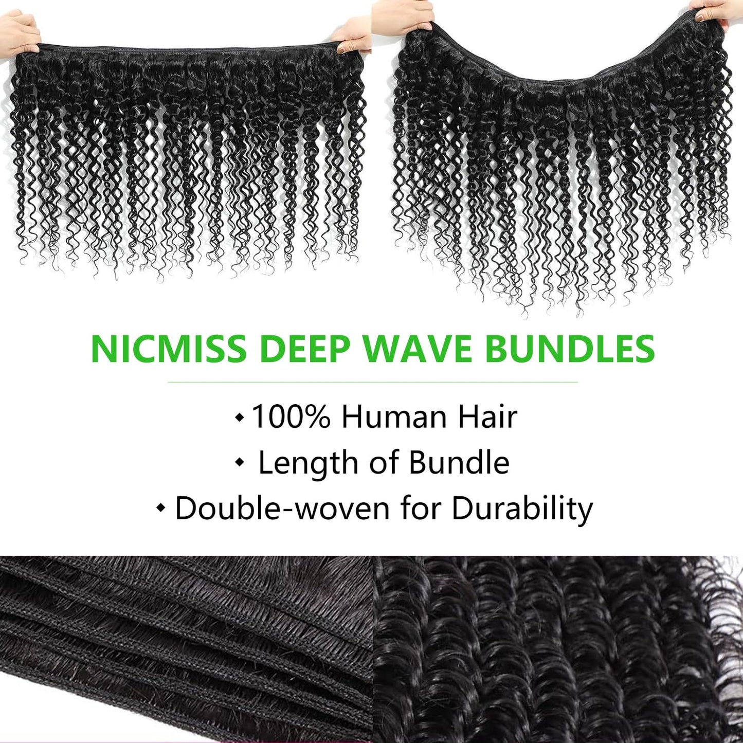 Human Hair Bundles Deep Wave 12 14 16 Inch Brazilian Virgin Curly Hair Extensions for Women 100% Unprocessed Bundles Human Hair Cheveux Humain Naturel Black 10A