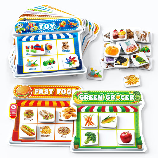 Coogam Fridge Magnets Sorting Toys, Fine Motor Montessori Magnetic Matching Game, Food Pets Grocery Furniture Toy Playset, Educational Learning Sensory Toy Gift for Toddler Ages 3-8