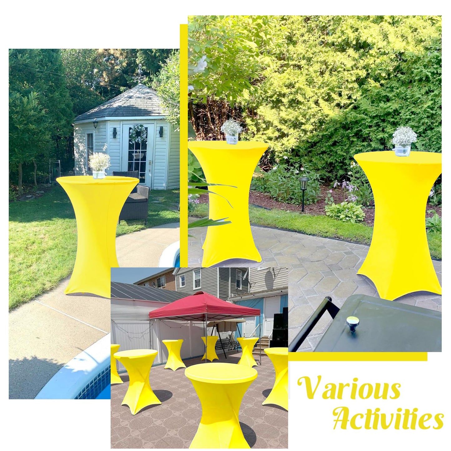 8 Pack Cocktail Table Covers 32x43 Inch Fitted Stretch Spandex Square Corners Yellow Table Cover High Top Cocktail Tablecloth for Round Table Cloth for Party, Wedding, Birthday, Banquet(Yellow)