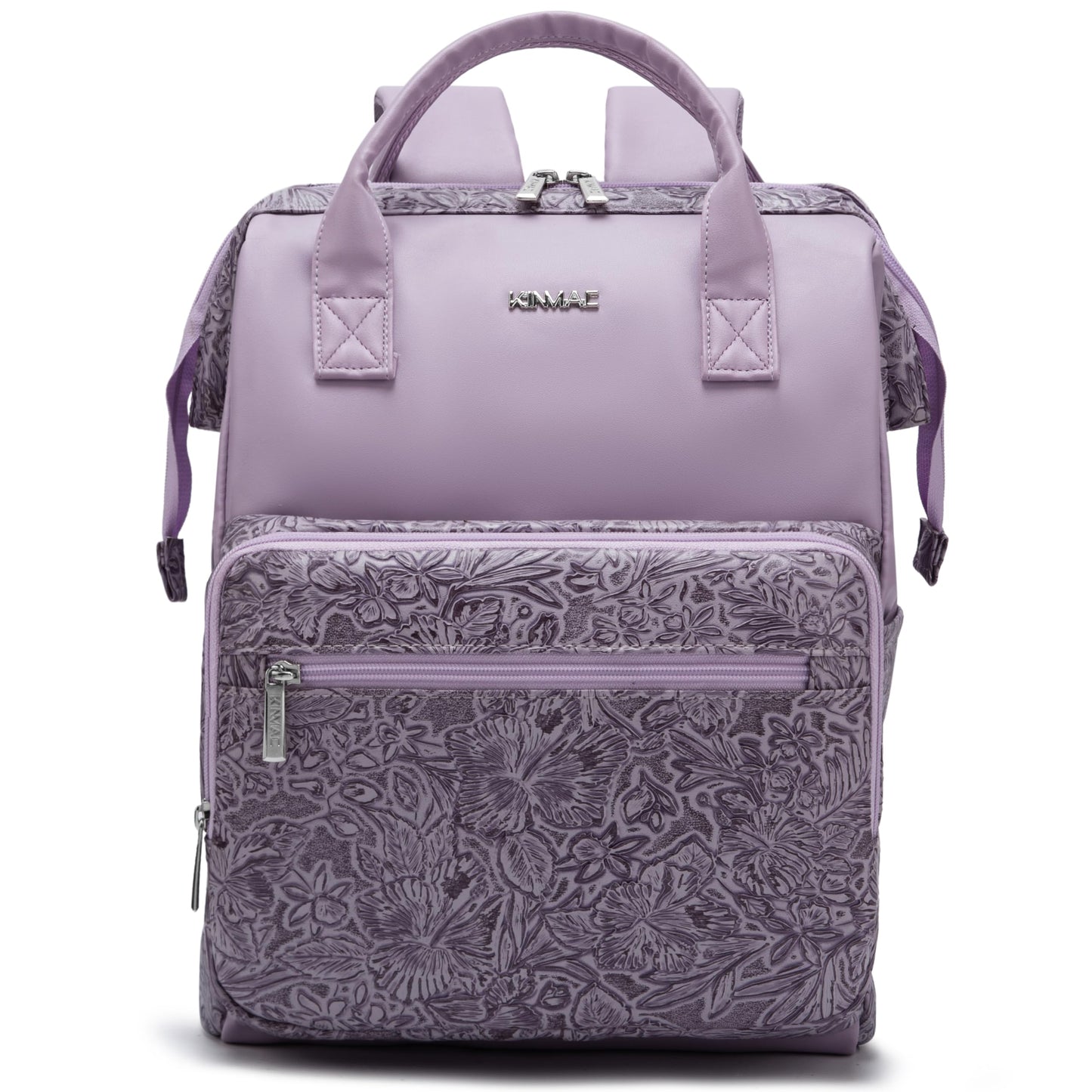 Kinmac Wide Open Style Laptop Backpack for Laptop Up to 15.6 Inch Men Women Travel Outdoor Backpack (Purple Flower PU)
