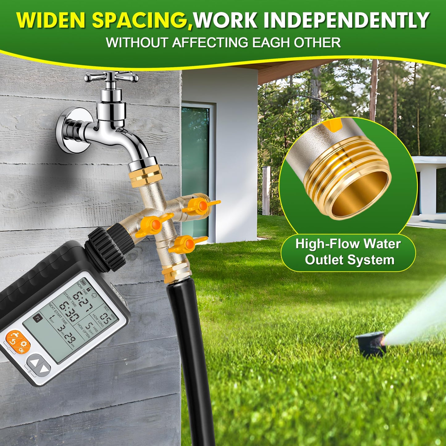 DINGBAI Hose Splitter 3 Way, High Flow Garden Hose Splitter, 3/4” GHT Inlet Brass Heavy Duty Hose Converter, Water Three- Way Faucet Hose Splitter, Stainless Steel Handle Hose Valve Large Outlet.