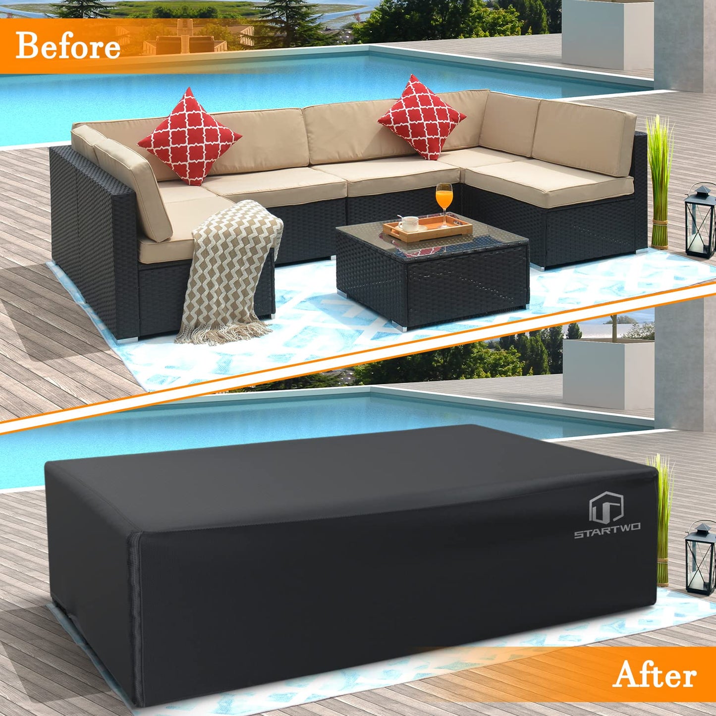 STARTWO Patio Furniture Covers, Heavy Duty Waterproof Outdoor Furniture Covers for 7-9 Pieces Sectional Sofa,8-12 Seats Table Chairs,Windproof Buckles, UV Protection Anti-Fading