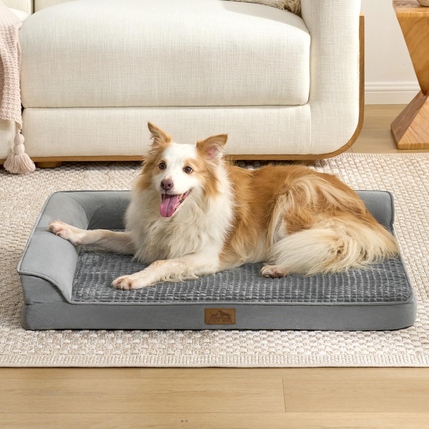 COZY KISS Orthopedic Dog Bed for Giant Breed Dogs, Extra Large Dogs Crate Bed XXL, L Shaped Foam Anti-Slip Bottom Pet Cat Sofa with Washable Cover, Suitable for Pet Up to 150 lbs, 48x35x8 inch, Grey
