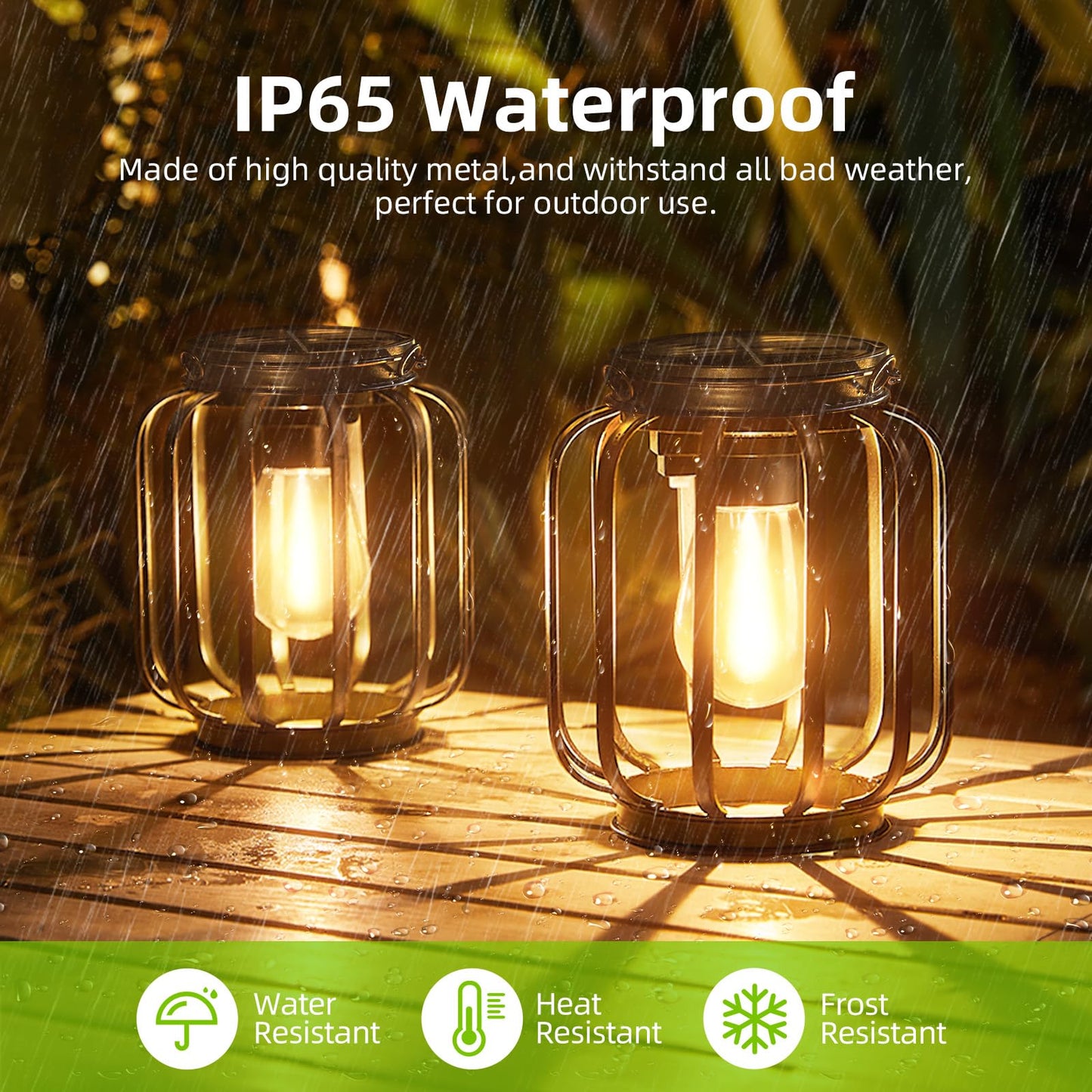 KOOPER Solar Lanterns Outdoor: 2 Pack Metal Solar Hanging Lanterns with Hook, Bright Waterproof LED Lanterns for Outside, Classic Decorative Solar-Powered Light for Yard Garden Patio Porch Decor