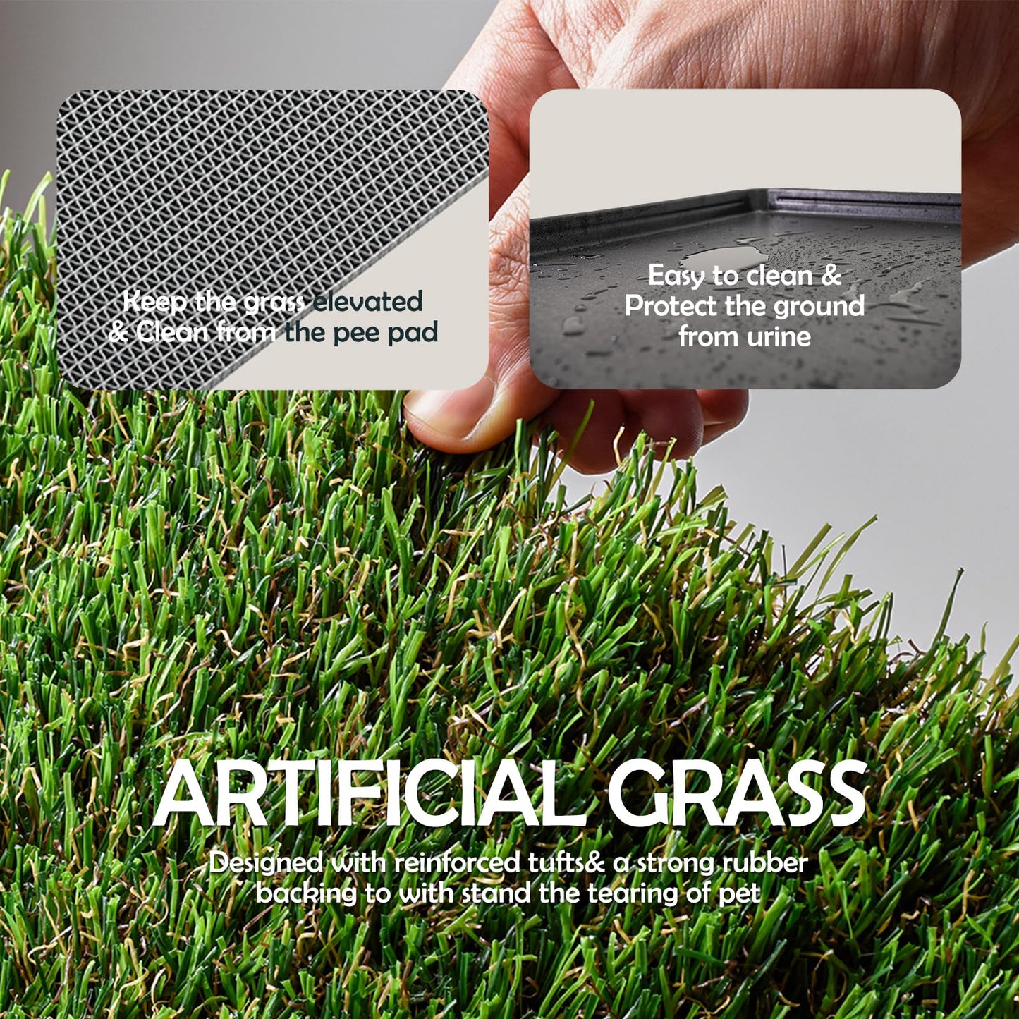 MEEXPAWS Dog Grass Pee Pads for Dogs with Tray | Extra Small 17 x 13 in for Puppy Less Than 6 lbs | 2× Dog Artificial Grass Pads Replacement | Rapid Drainage | Indoor Litter Box | Hemmed Edge