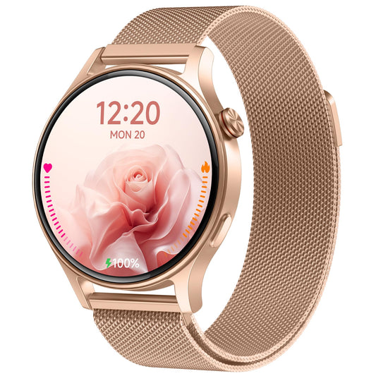 aeac Smart Watch for Women, AMOLED Ultra-Clear Screen Activity Trackers with Heart Rate/Sleep/SpO2 Monitor, Waterproof Fitness Smartwatch for iPhone/Samsung/Android（Gold）