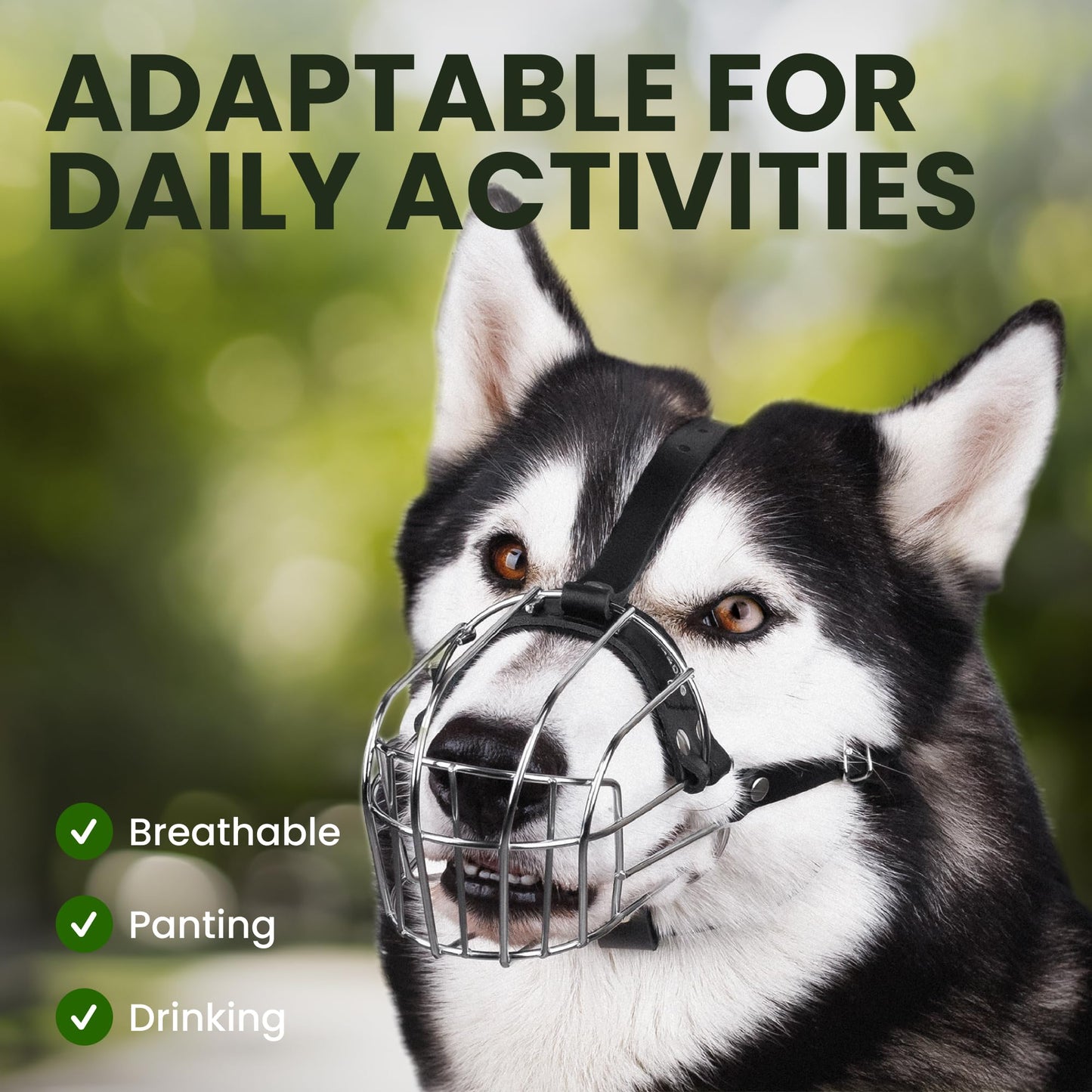 BRONZEDOG Dog Muzzle Adjustable Durable Metal Wire Basket for Large and Extra Large Dogs with Leather Straps Breathable, Drinkable, Training, Prevents Biting (Stainless Steel, Husky & Doberman)