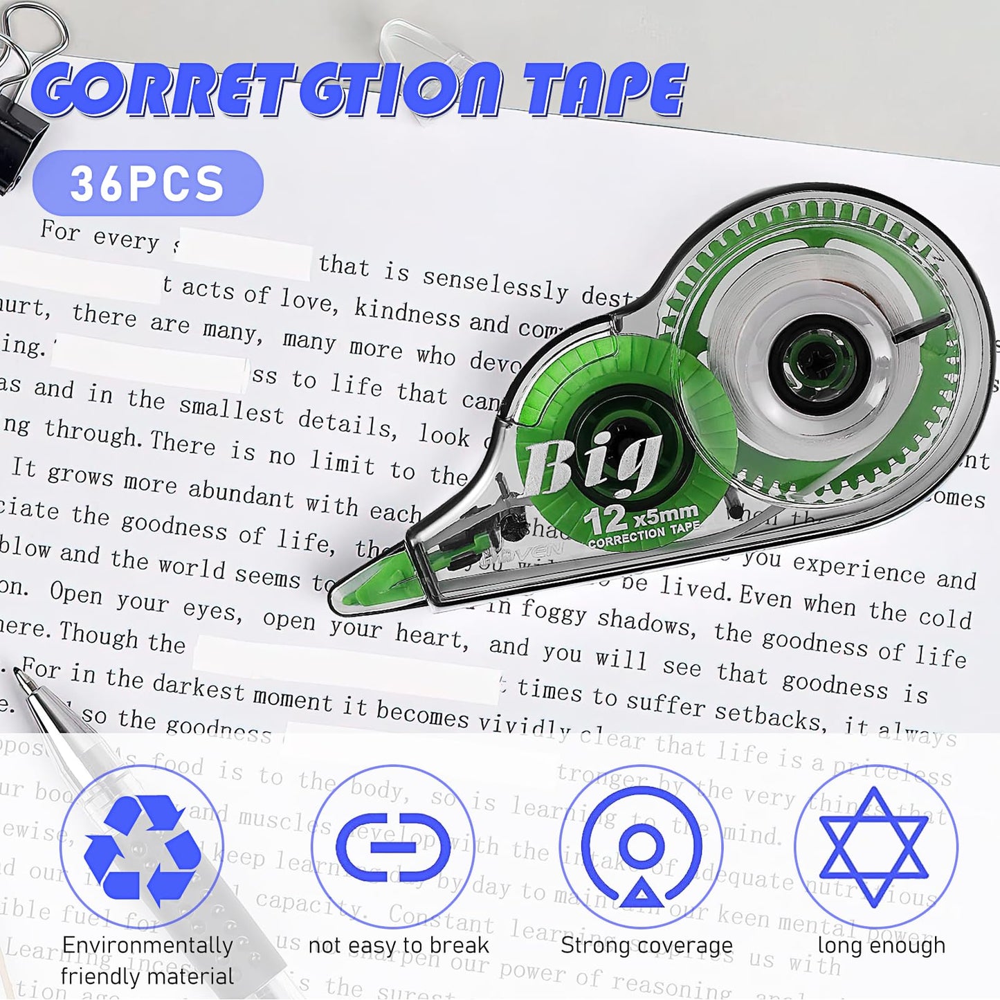 36 Pack Correction Tape Bulk, White Correctional Fluid Tapes, 39 Feet Each Wipe Out Easy Fast Eraser Correct Tape Roller for School Study Supplies Office Note Journal Scrapbooking