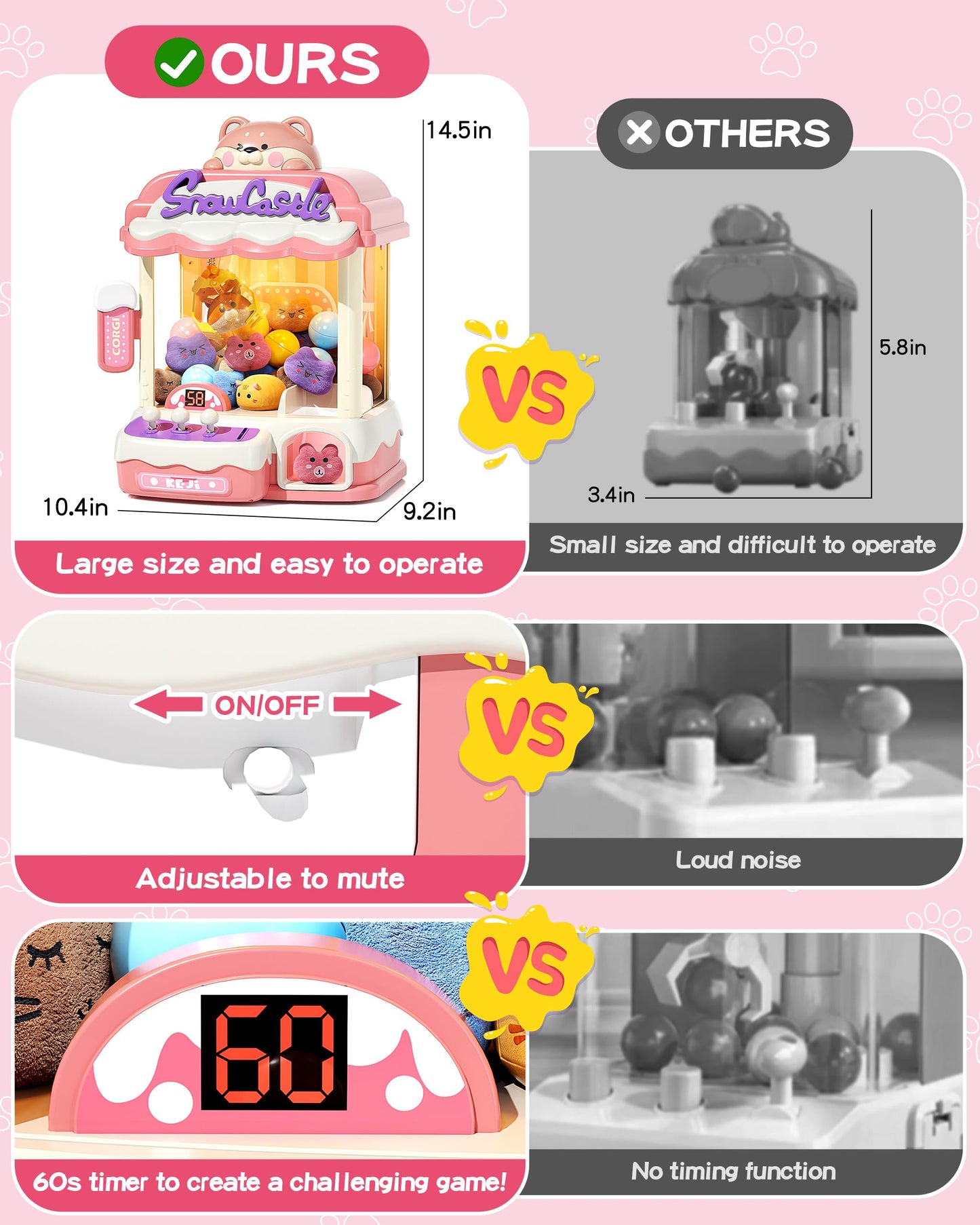 Claw Machine for Kids, Mini Vending Machine with Music, Prize Dispenser Toys for Girls and Boys, Electronic Claw Game Machine for Party Birthdays, Includes 45 Mini Toys (Medium)