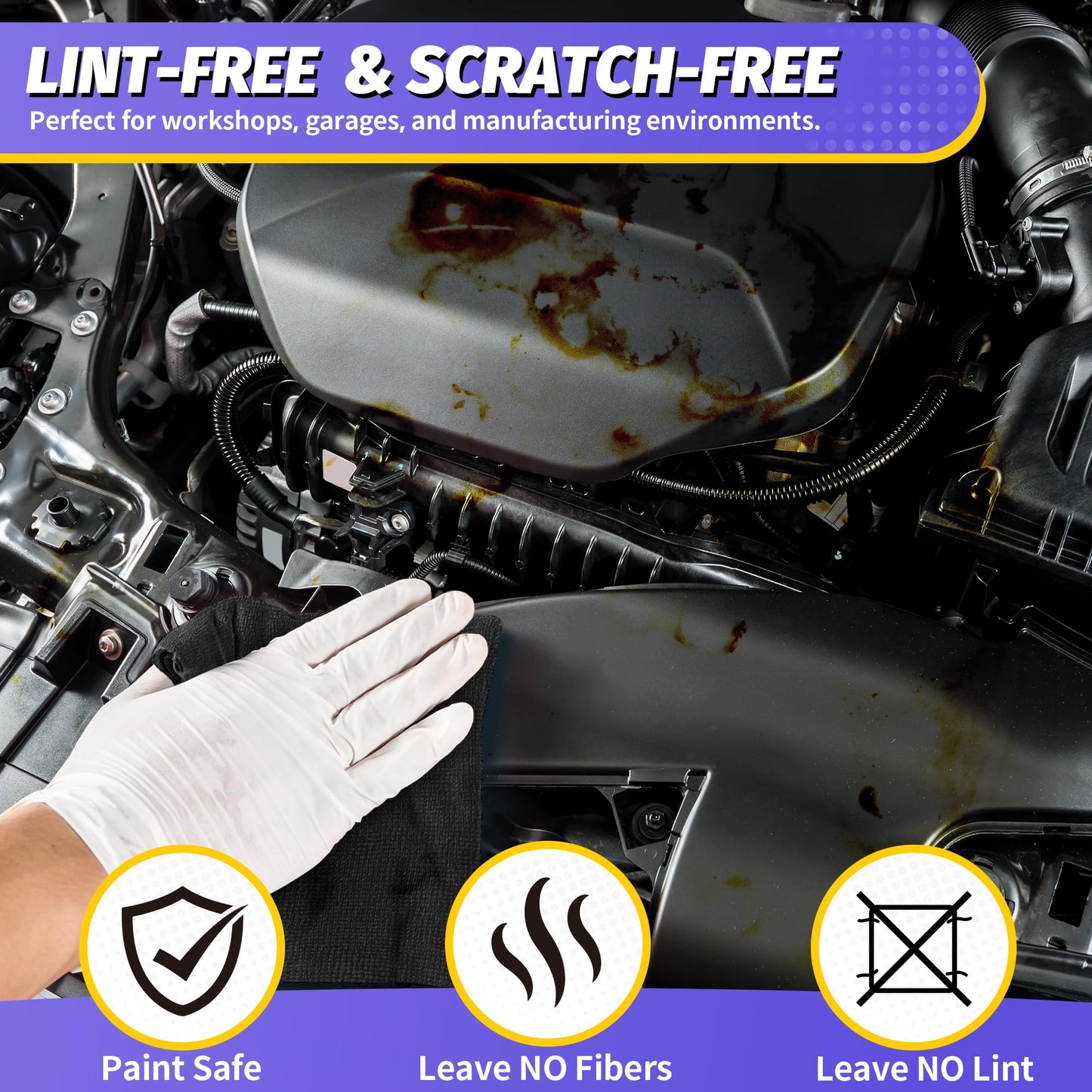 HOMERHYME Microfiber Cleaning Cloth, 150 Pack Black Cleaning Rags Microfiber Towel Bulk Absorbent Lint-Free Wash Cloths, All-Purpose Towels for Cars, Shop, Automotive, Garage, Home & Kitchen