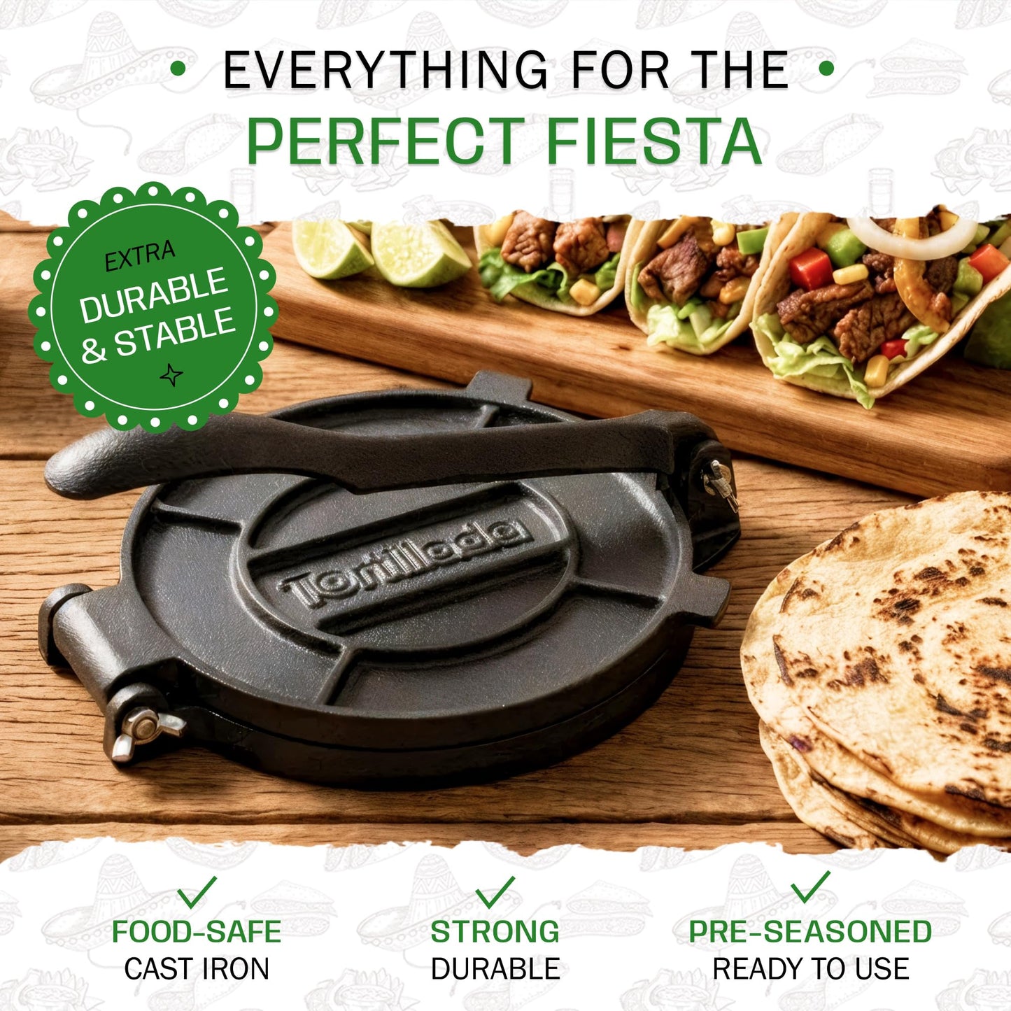 Tortillada – Premium Tortilla Press Cast Iron with Recipes E-Book (16 cm)