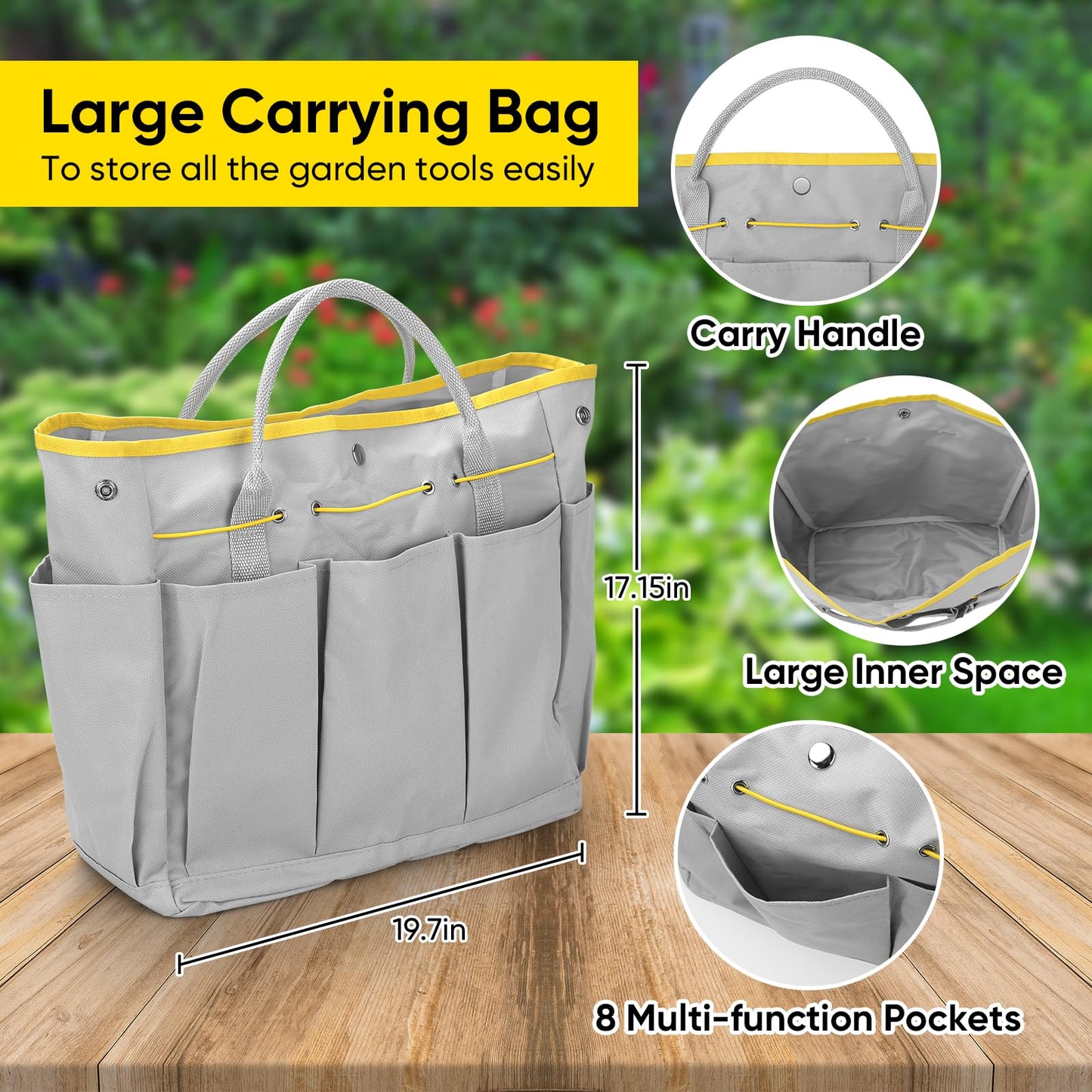 Blumway Garden Tool Sets, 10 Piece Stainless Steel Heavy Duty DIY Gardening Tool Set, for Planting Gardening Use with Carry Bag Gloves, Ideal Garden Gifts for Women Men (Gray)