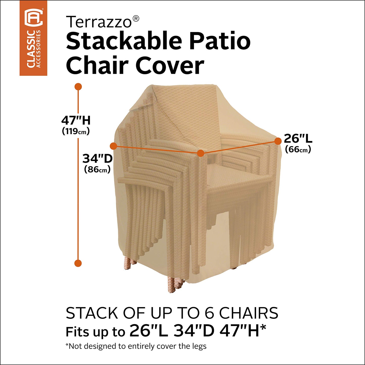 Classic Accessories Terrazzo Stackable Patio Chair Cover-All Weather Protection Outdoor Furniture Cover (58972-EC)