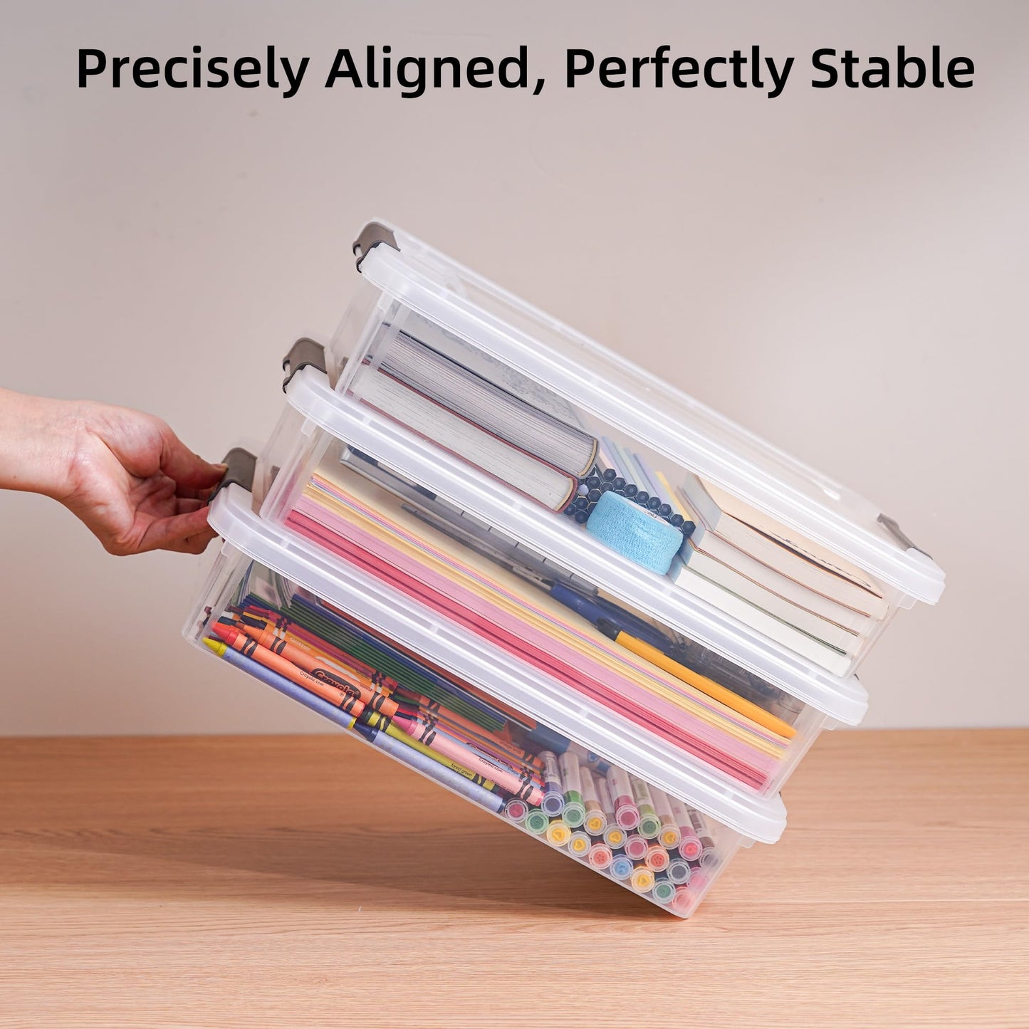 Citylife 3 PCS Plastic Storage Bins with Latching Lids Clear File Box Portable Storage Containers for Organizing A4 Paper, Document, Scrapbook, 14.65" x 10.43" x 2.87"