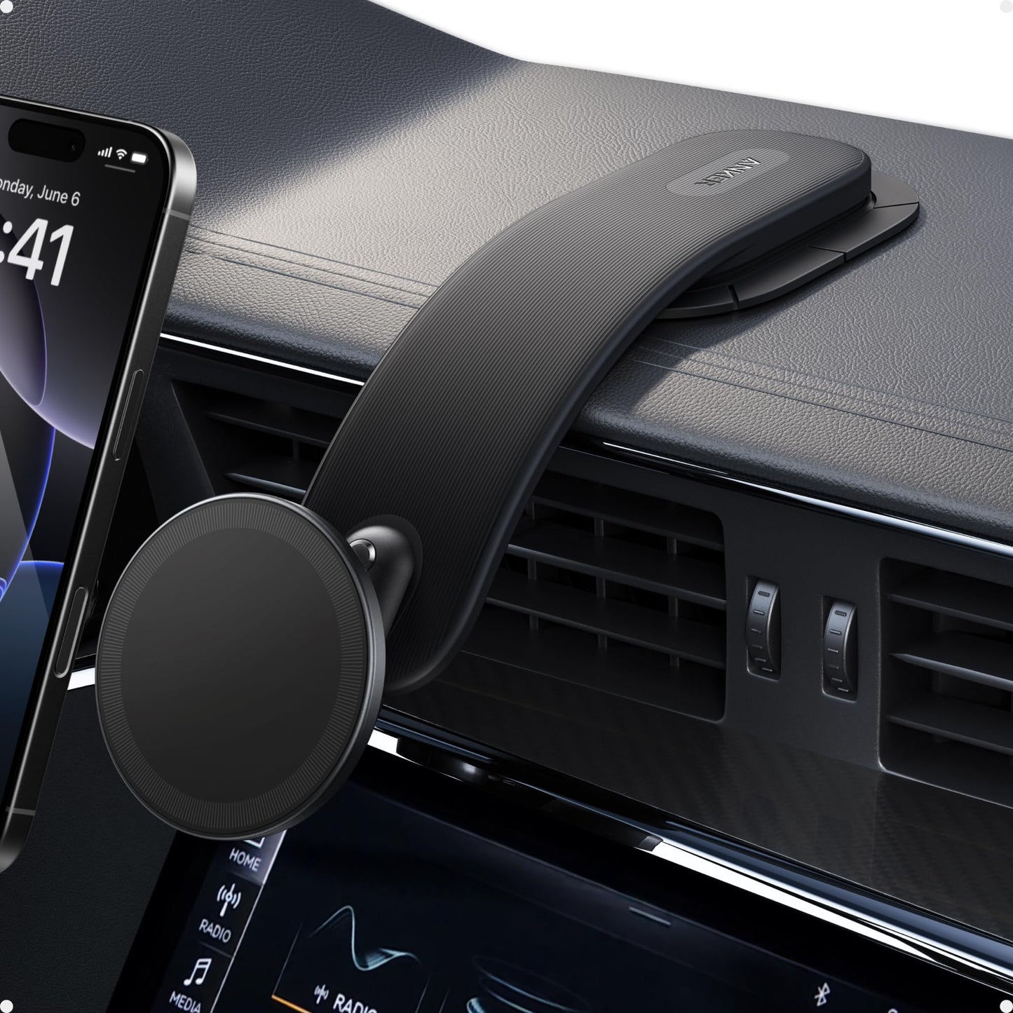 Anker Nano Detachable Car Mount, 360° Adjustable Car Phone Holder with Bracket and Magnetic Ring, for iPhone 16/15/14/13/12 Series, Samsung, and More (Magnetic Mount Only, Does Not Support Charging)