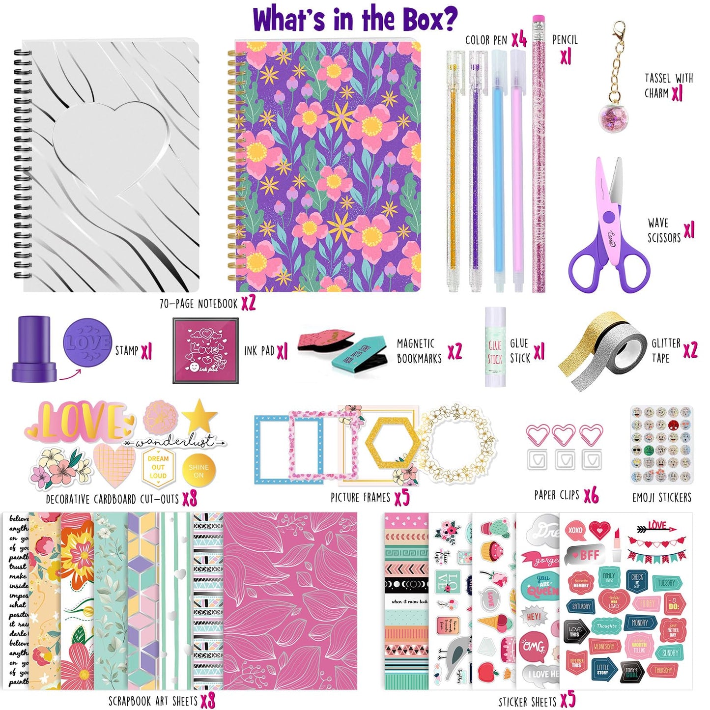 2-Pack Mega DIY Journal Kit - Gifts for Girls Ages 8 9 10 11 12 13 14 Year Old - Birthday Gifts for Girls, Arts & Crafts Kit for Kids, Teen Girl Trendy Stuff - Scrapbook & Diary Set