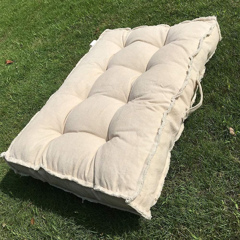 Large Floor Pillow Meditation Cushion,Tufted Seat Cushions Reading Nook Cushion Floor Pillows Seating for Adults/Kids, Thick Floor Cushion Sitting Pillow for Living Room Balcony Outdoor（Beige）