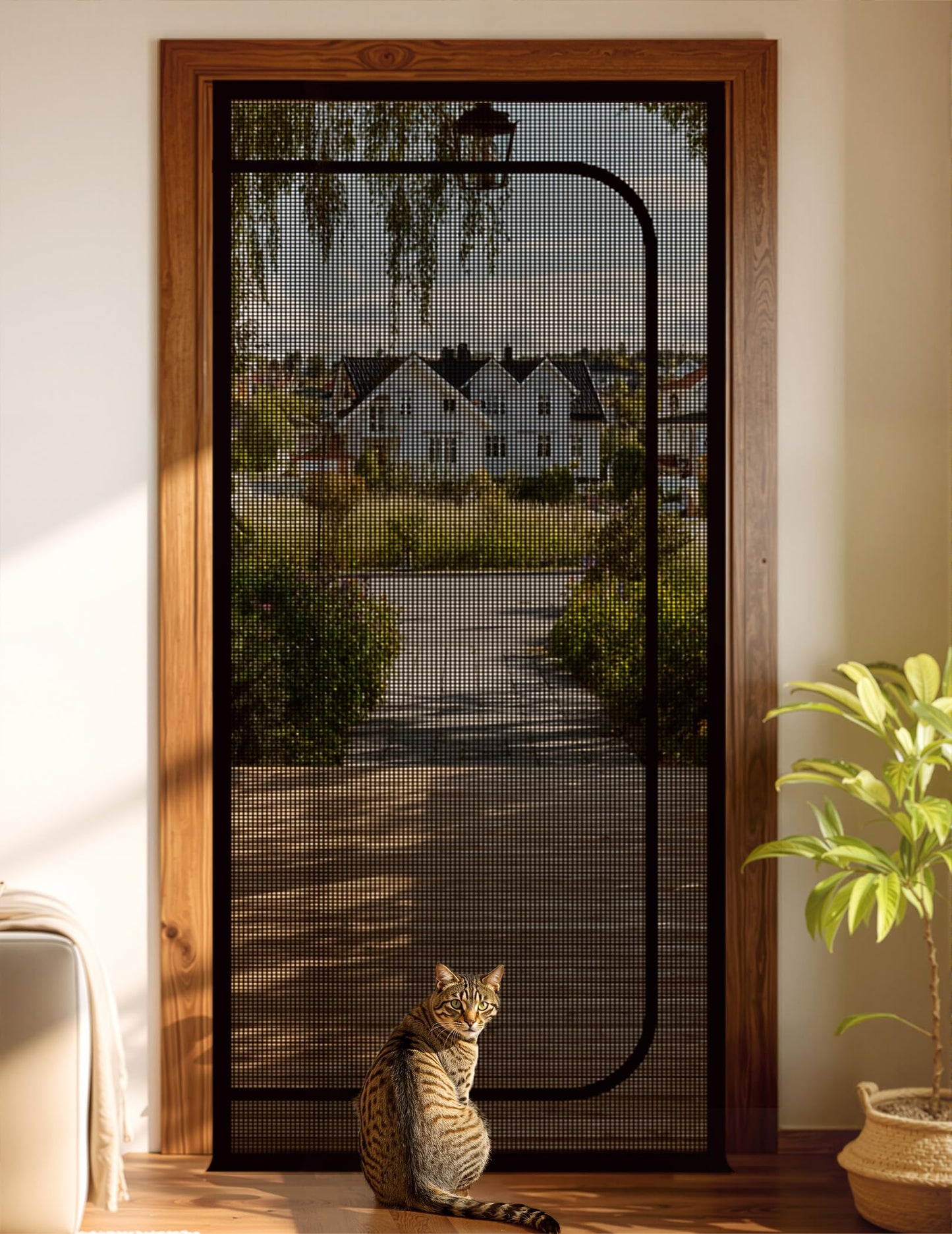 BFNN Cat Screen Door, Extra Tall Cat-Proof Mesh Gate, Fit Door Size 38'' x 82'', Anti-Cat Scratch Mesh with Zipper Closure, for Living Room, Kitchen, Bedroom (Black)