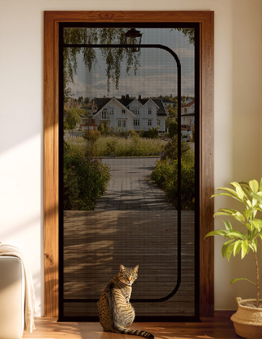 BFNN Cat Screen Door, Extra Tall Cat-Proof Mesh Gate, Fit Door Size 38'' x 82'', Anti-Cat Scratch Mesh with Zipper Closure, for Living Room, Kitchen, Bedroom (Black)