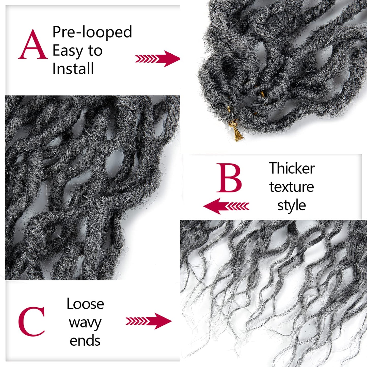 Goddess Faux Locs Crochet Hair 24Inch 6Packs Pre-looped Goddess Locs Crochet Hair,Curly Locs Crochet Hair Soft Dreadlocks Faux Crochet Locs Synthetic Crochet Braids for Black Women(24'', Grey) …
