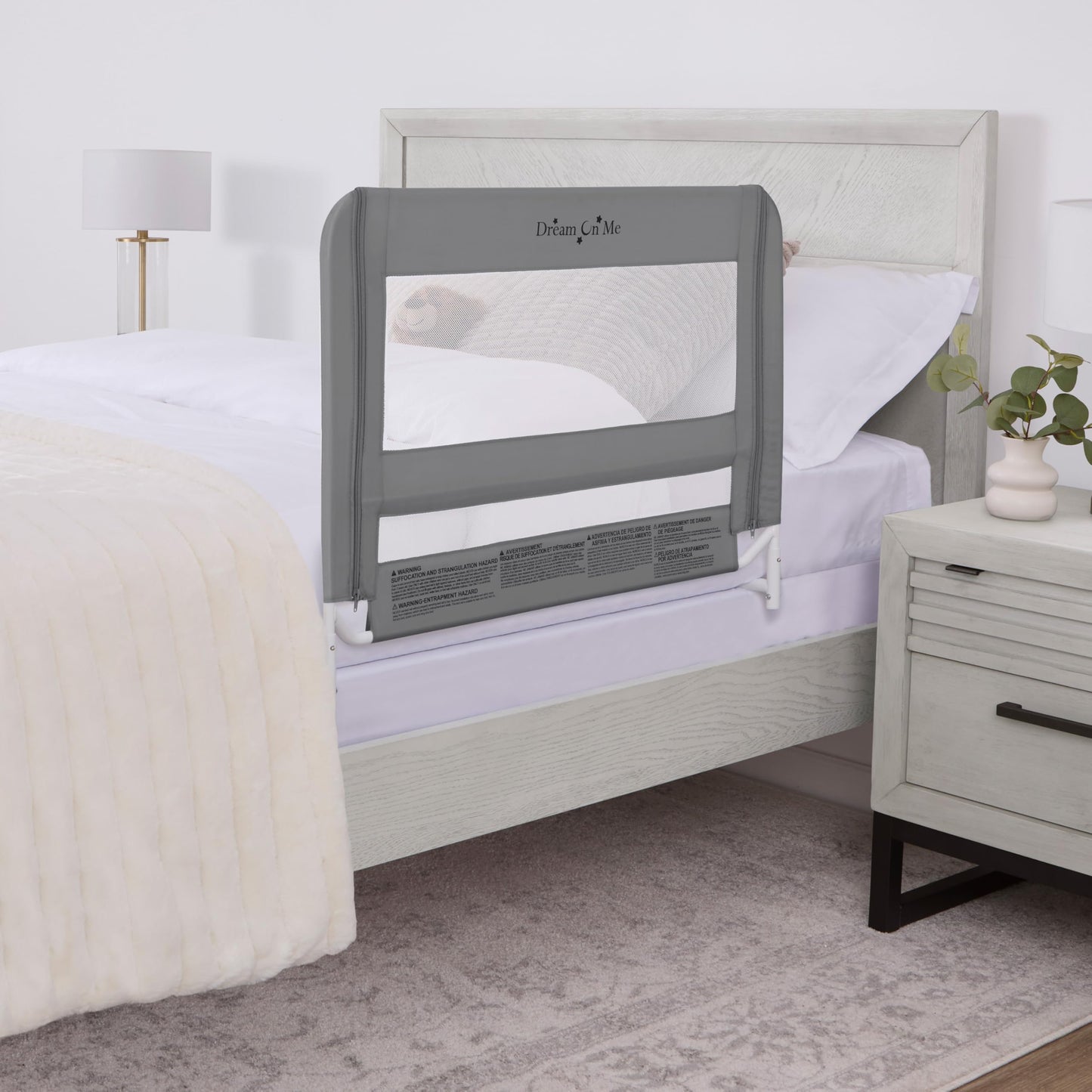 Dream On Me Lightweight Mesh Security Adjustable Bed Rail with Breathable Fabric in Grey, for Toddlers 18 Months, 5 Years