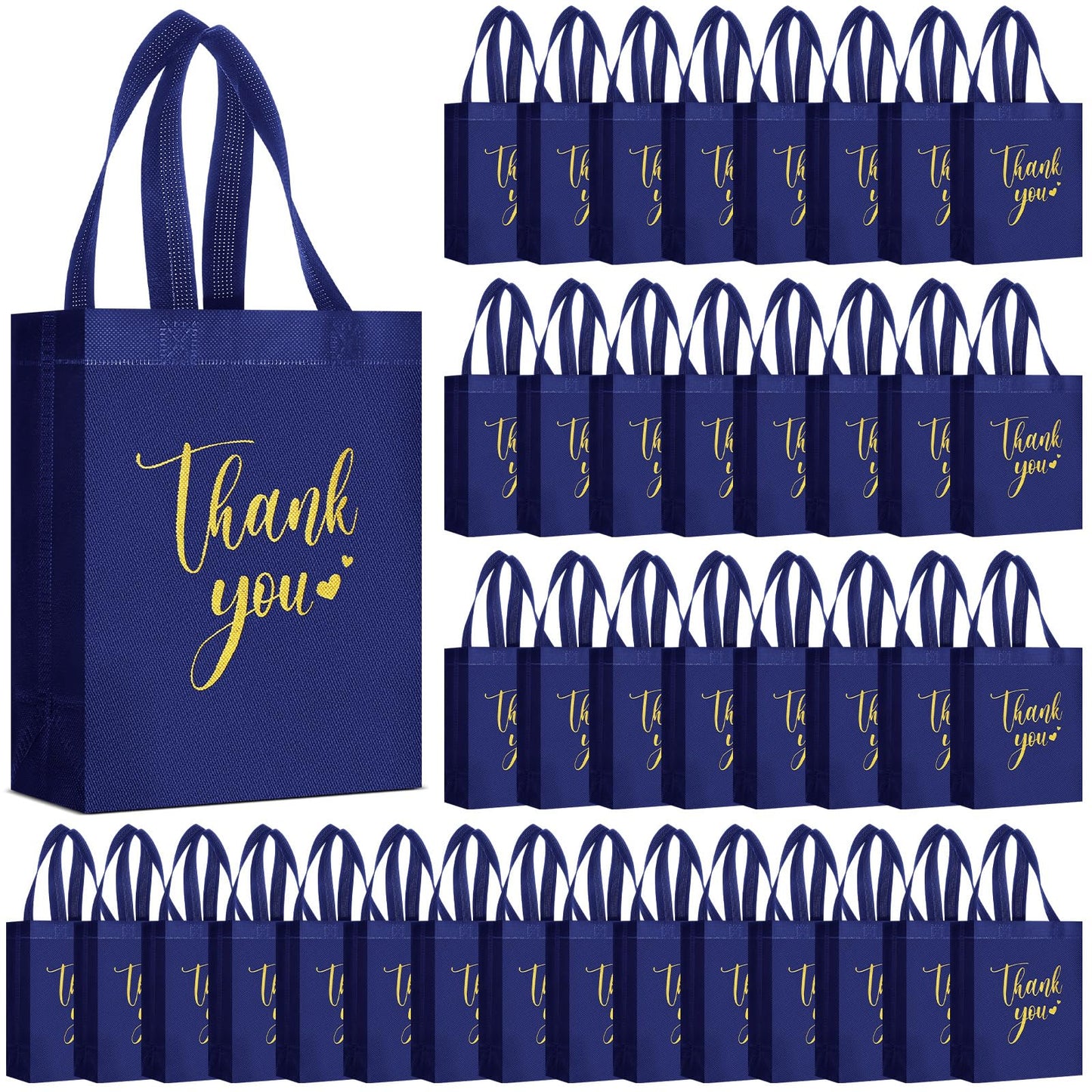 Sweetude 80 Pcs Thank You Gift Bags with Handles Bulk Reusable 10 x 8 x 4 Inch Non Woven Employee Appreciation Gift Bags for Bachelorette Wedding Anniversaries(Navy Blue)