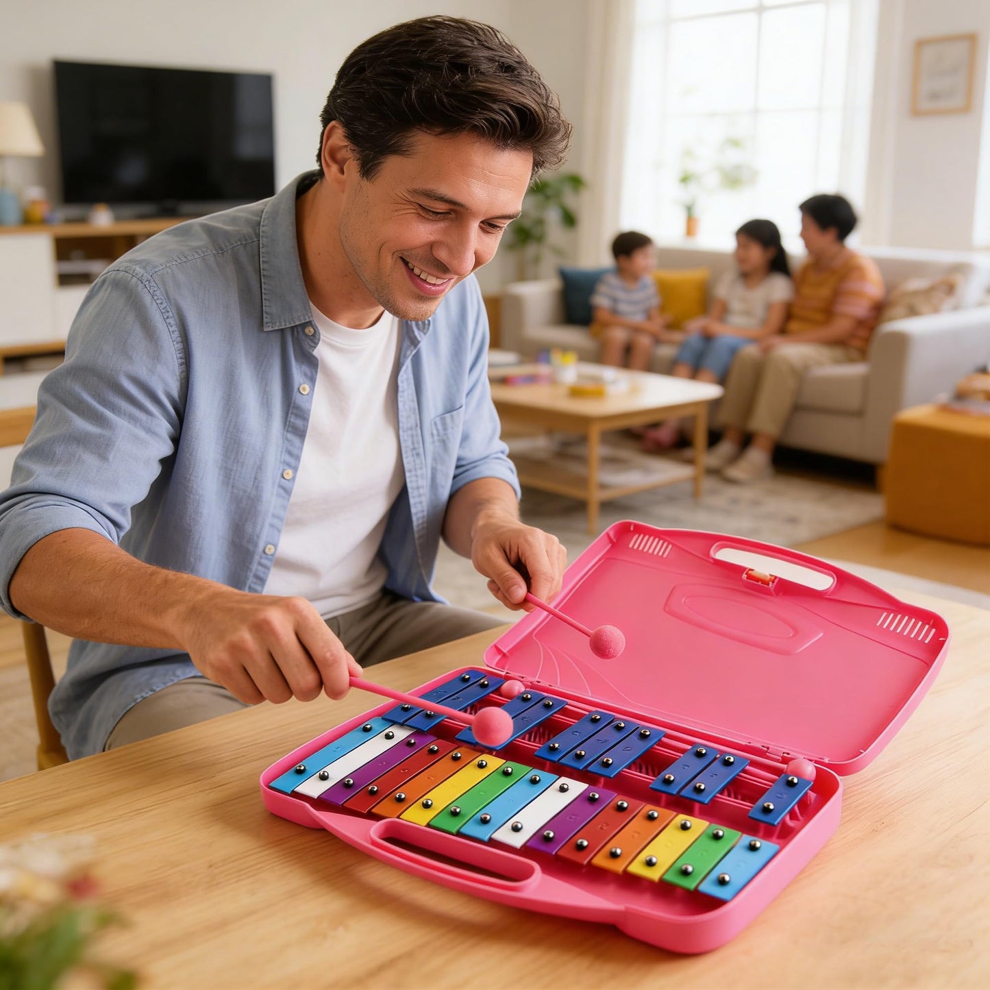 Eavnbaek Xylophone 25 Notes Glockenspiel for Kids, Professional Percussion Instrument With Hard Case and Safe Mallets, for Student Beginners, Music Teaching and Gifts (Pink)