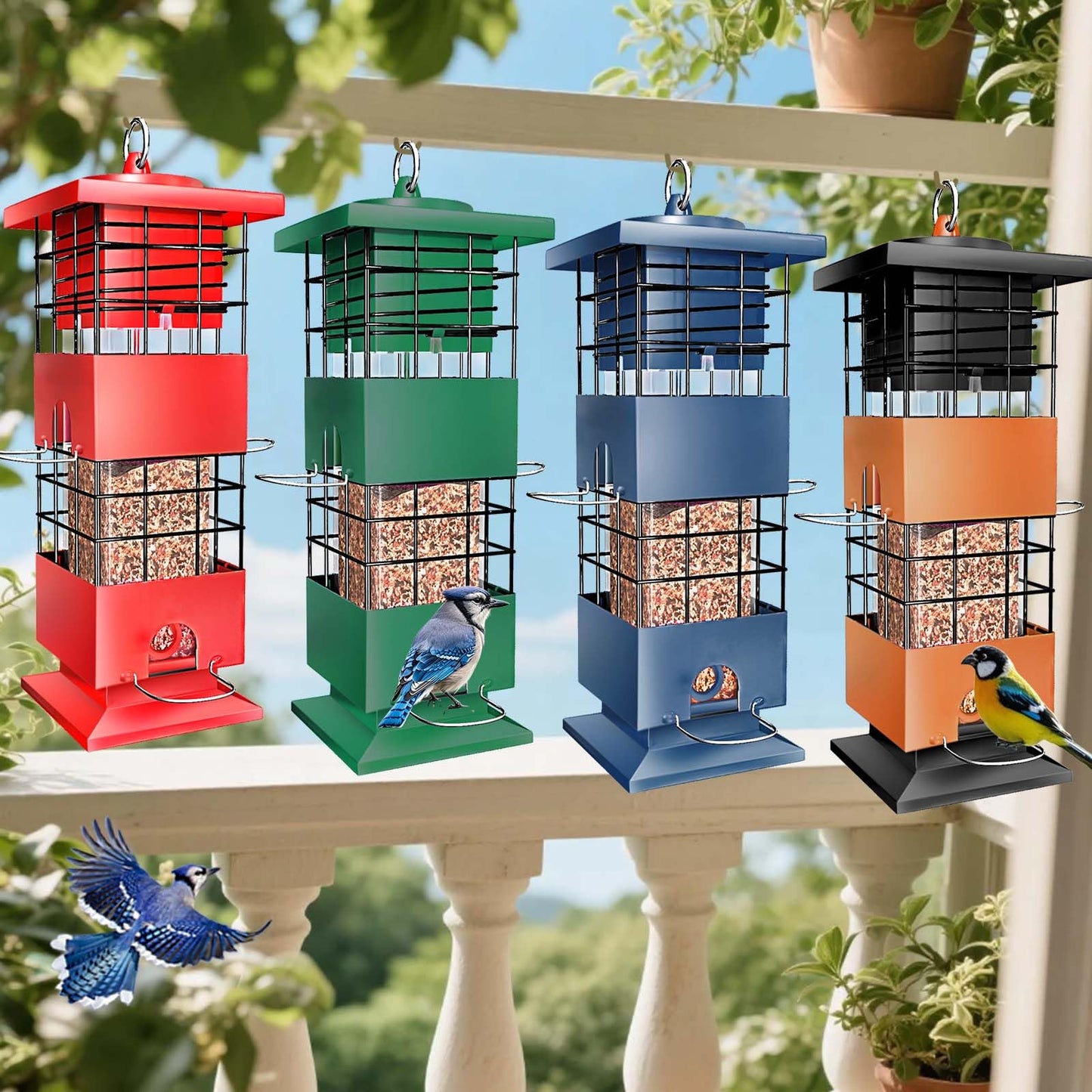 Squirrel Proof Bird Feeder, Hanging Red Bird Feeder for Outdoors, 3lbs Wild Bird Seed Feeder for Cardinal, Finch, Sparrow, Blue Jay,Outside,Garden (Red)