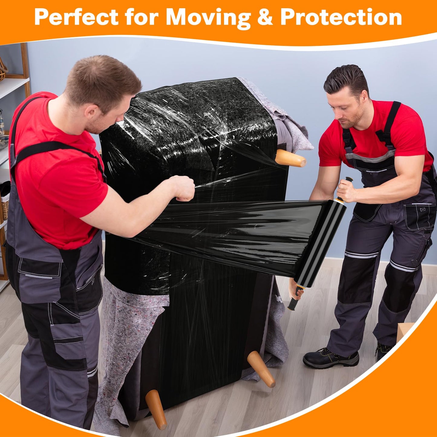 Origuuds Stretch Film, 80 Gauge Stretch Wrap with Handles, Industrial Strength Plastic Wrap for Moving, Pallet Wrap, Luggage, Furniture Wrapping, Packing (Black/15 Inch x 1000 Feet, 2 Roll)
