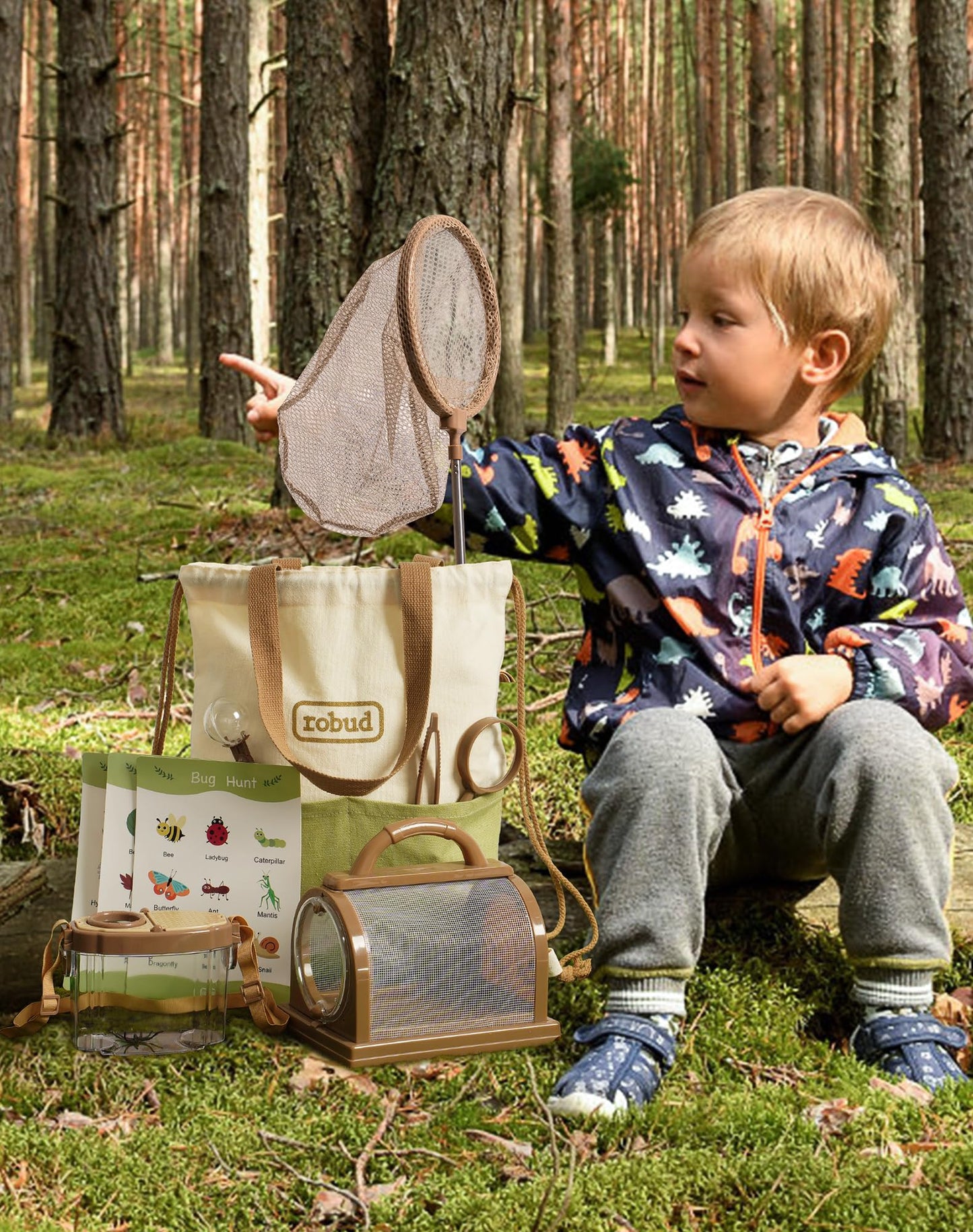 ROBUD Kids Explorer Kit, Bug Catcher Kit with Costume Set, Outdoor Exploration Set for Camping, Montessroi Toy for Kids Coming Closer to Nature，WRP07