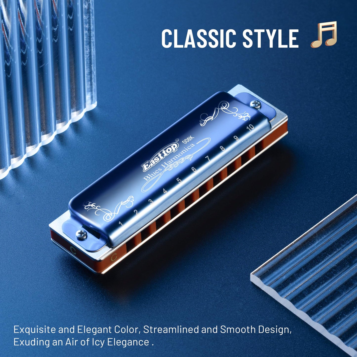 East top Harmonica C, Blues Harmonica Key of C 10 Hole 20 Tone Blues Mouth Organ Diatonic Harmonica Adult Musical Instrument for Professional Player, Beginner, Students (Blue)