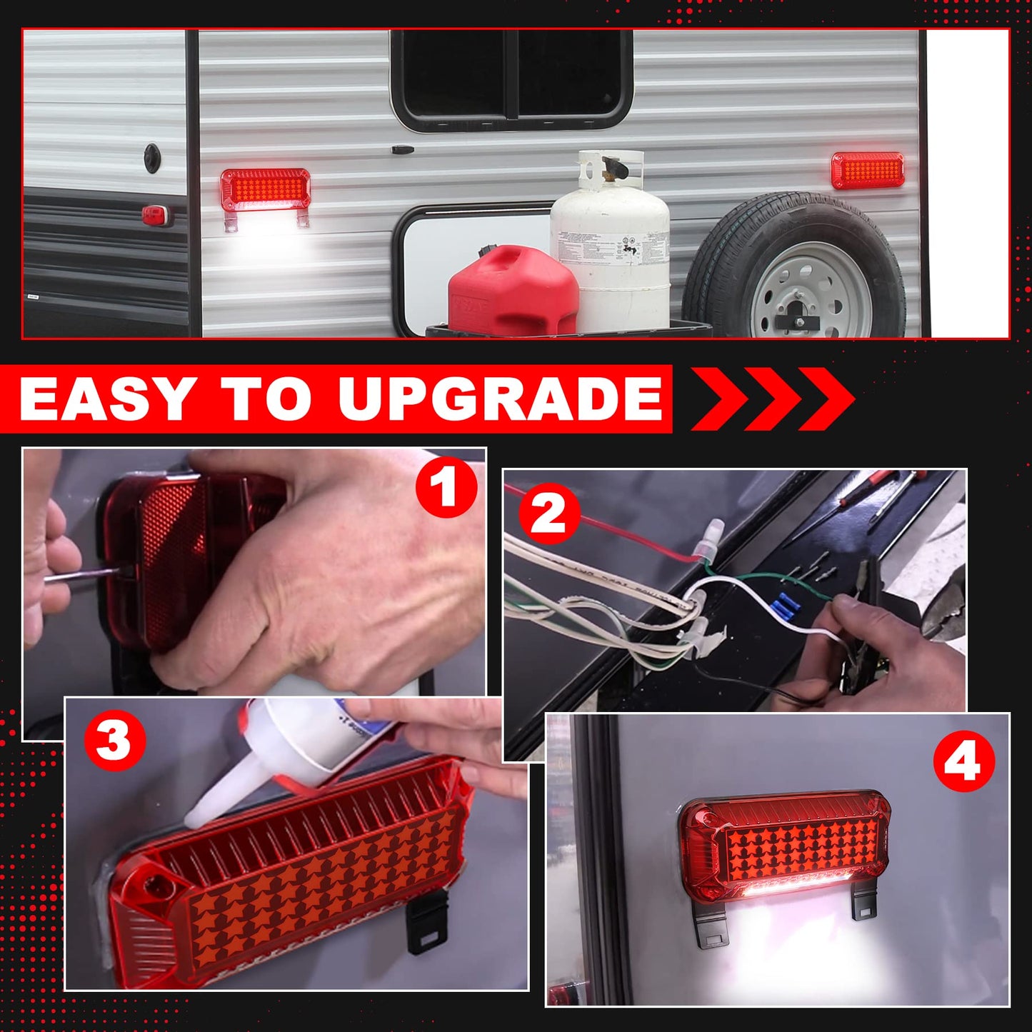 POVTOR Trailer Tail Lights 57 LEDs with Running/Turn Signal/Stop License Plate Light/RV Brake Lights Star Red Reflex Surface Mount Rectangular Camper Tail Lights