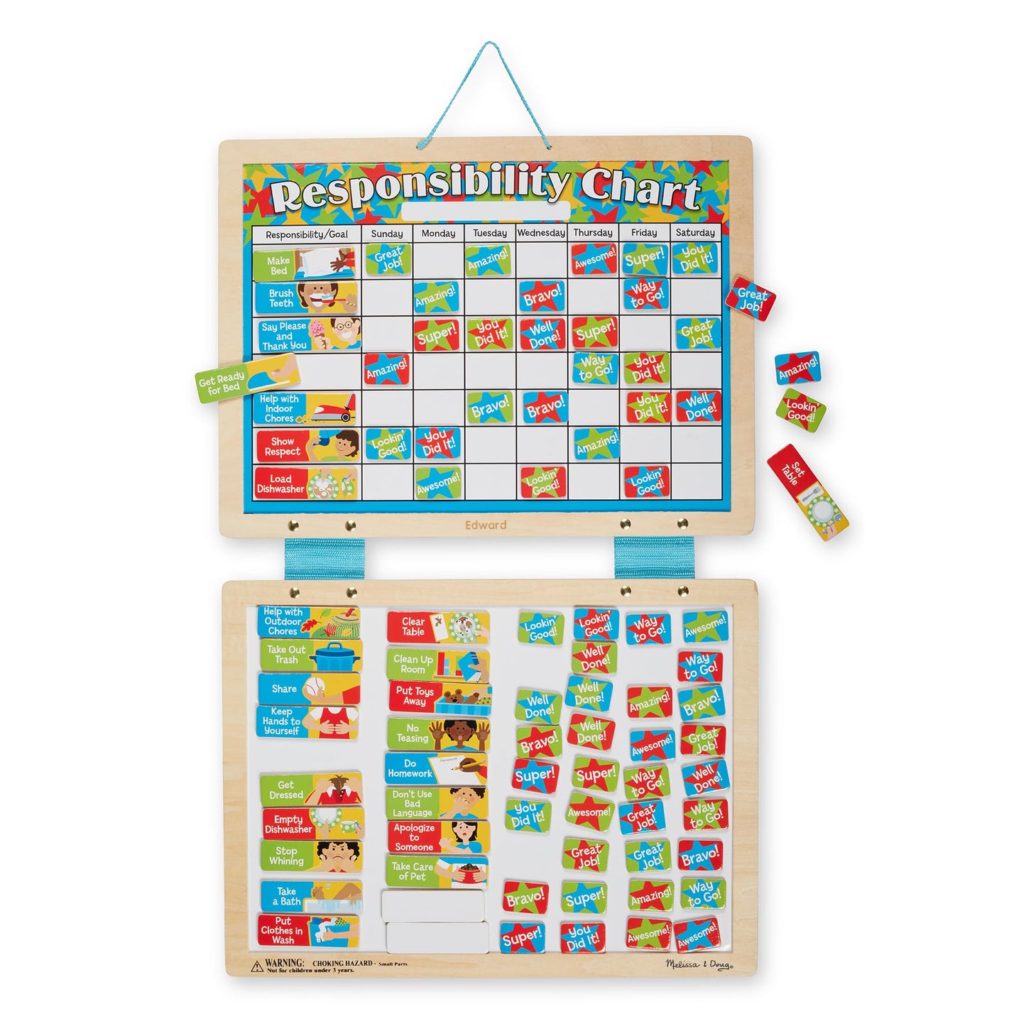 Melissa & Doug Magnetic Wooden Responsibility ChartToddler Routine, Kids Reward Board, Chores Chart, Responsibility Tool for Kids Ages 3+