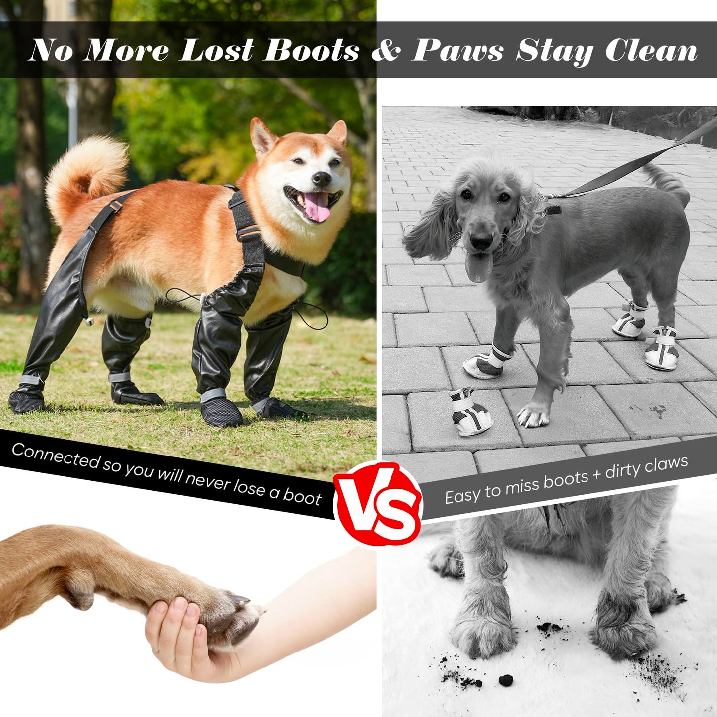 BiPawTi Dog Suspender Boots, Reflective Paws Dog Boots for Night-Walk Safety, Suspender Booties for Hot Pavement/Snow Walks, Anti-Lost/Anti-Slip Shoes, Leg/Paw Protectors for Large Dogs - XXL